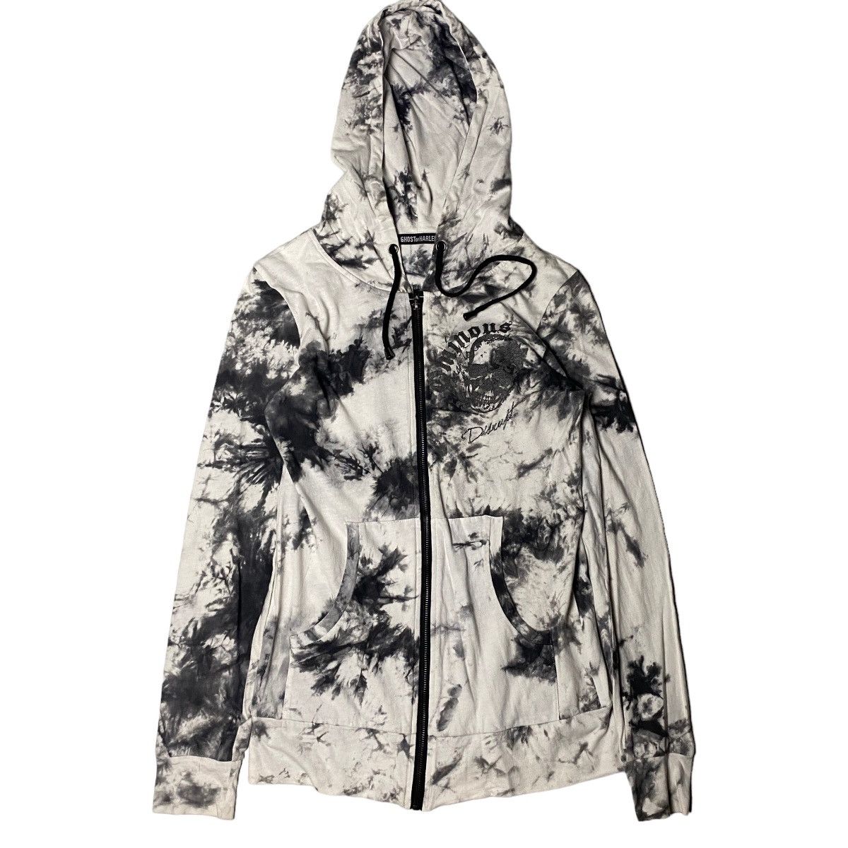 image of 14Th Addiction x Hysteric Glamour 2000's Ghost Of Harlem Dyed Skull Tribal Hoodie in Black/White (S