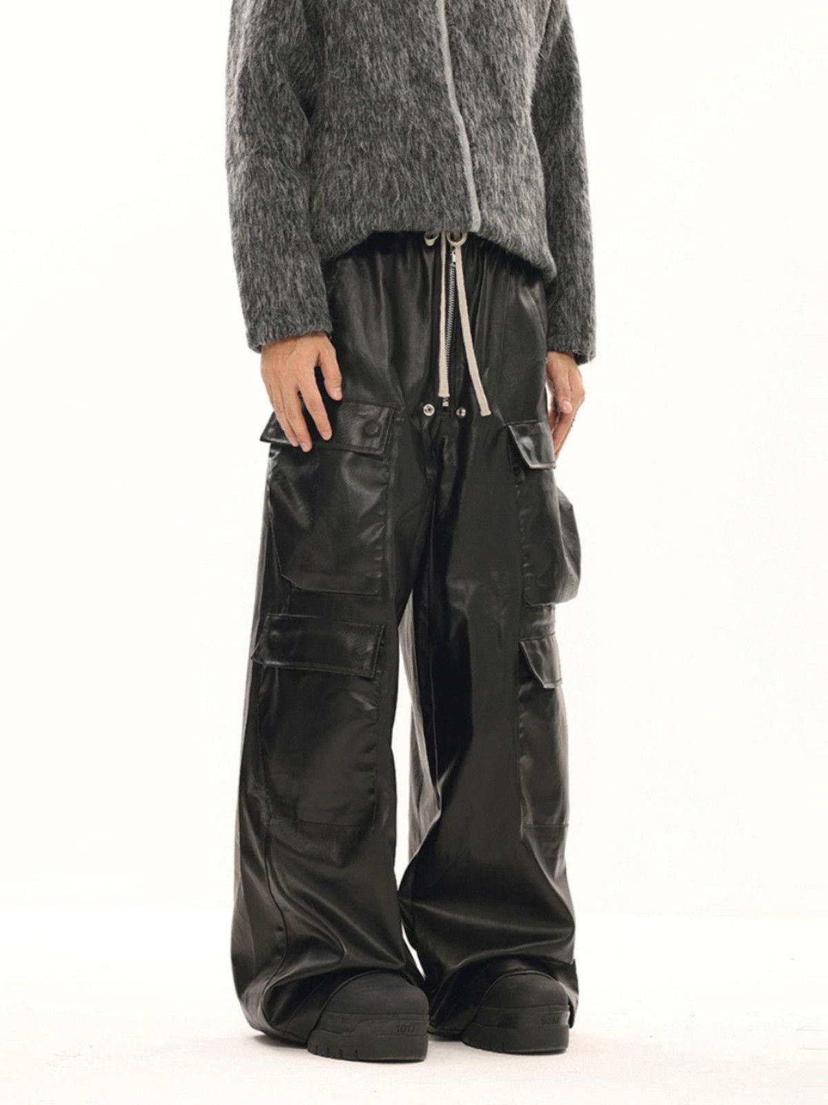 Japanese Brand Baggy Multi Pocket Faux Leather Jeans Size US 28 / EU 44 - 3 Thumbnail