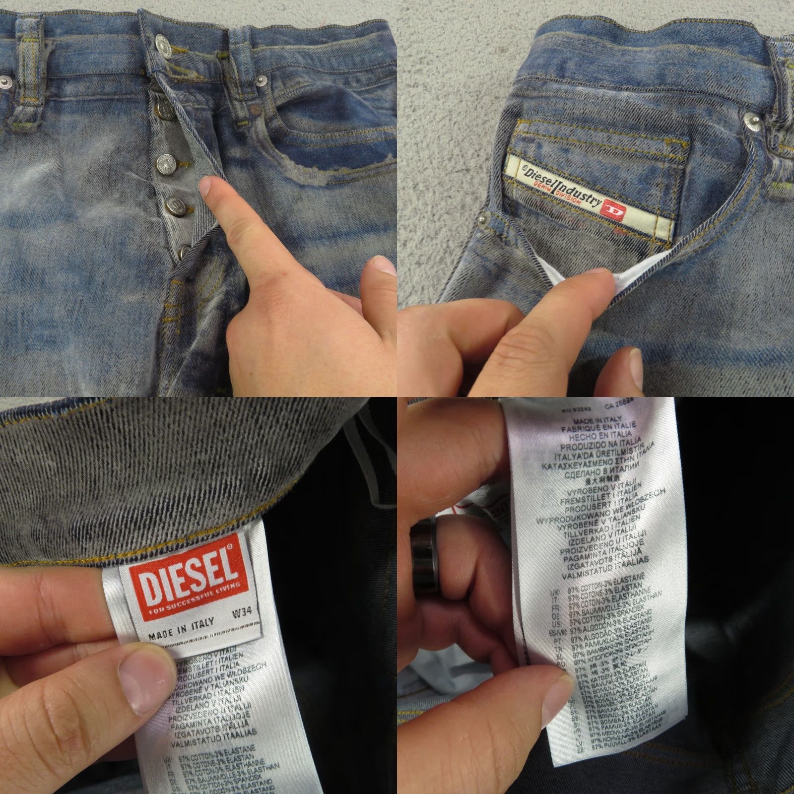 Diesel Diesel Jeans Men 34x29 Loose Straight 5 Pocket Stamped Dirty Wash ITALY Size US 34 / EU 50 - 9 Thumbnail