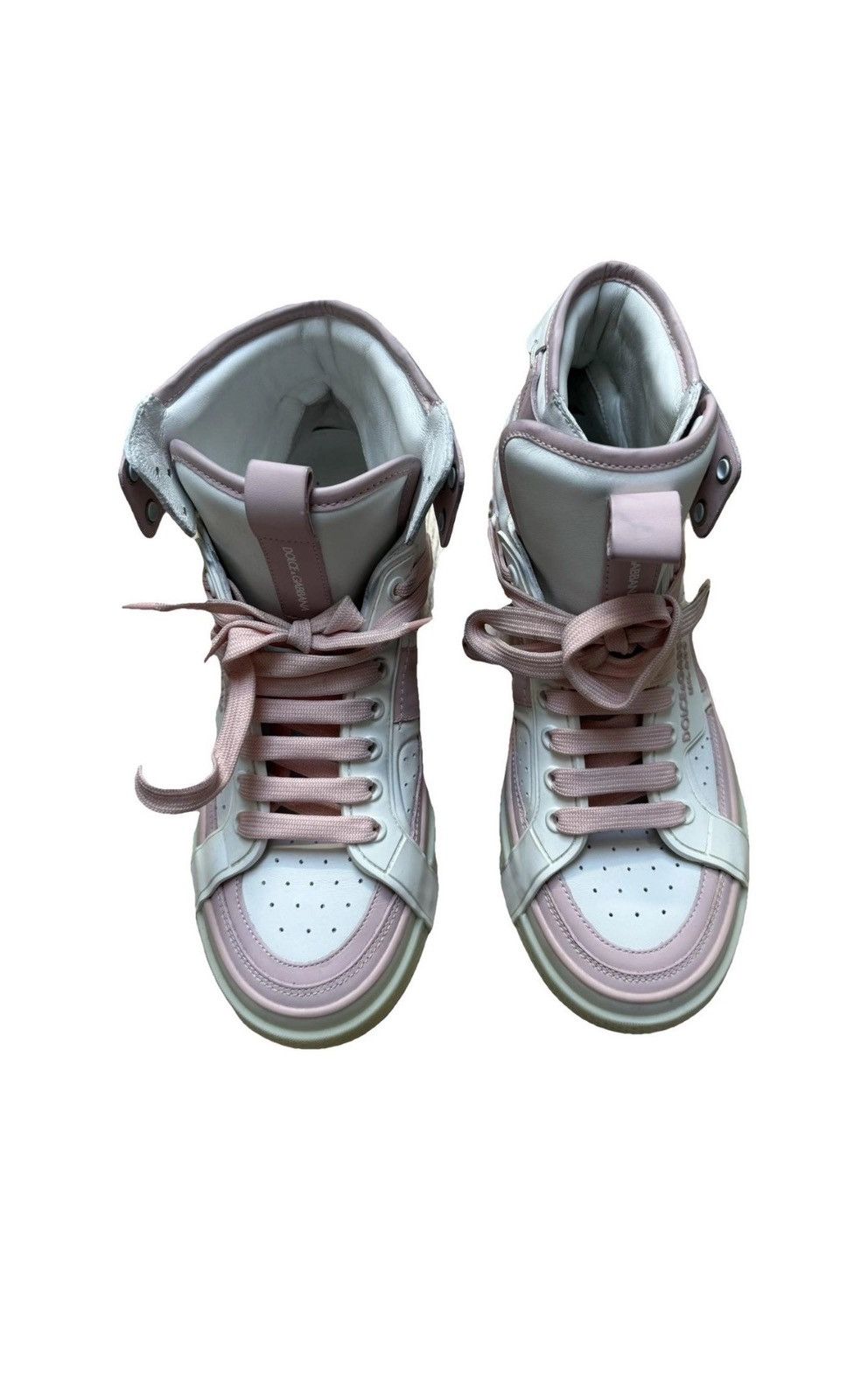 Dolce & Gabbana DOLCE & GABBANA White/Pink Portofino Donna High Top Sneakers Size US 10.5 / IT 40.5 - 1 Thumbnail
