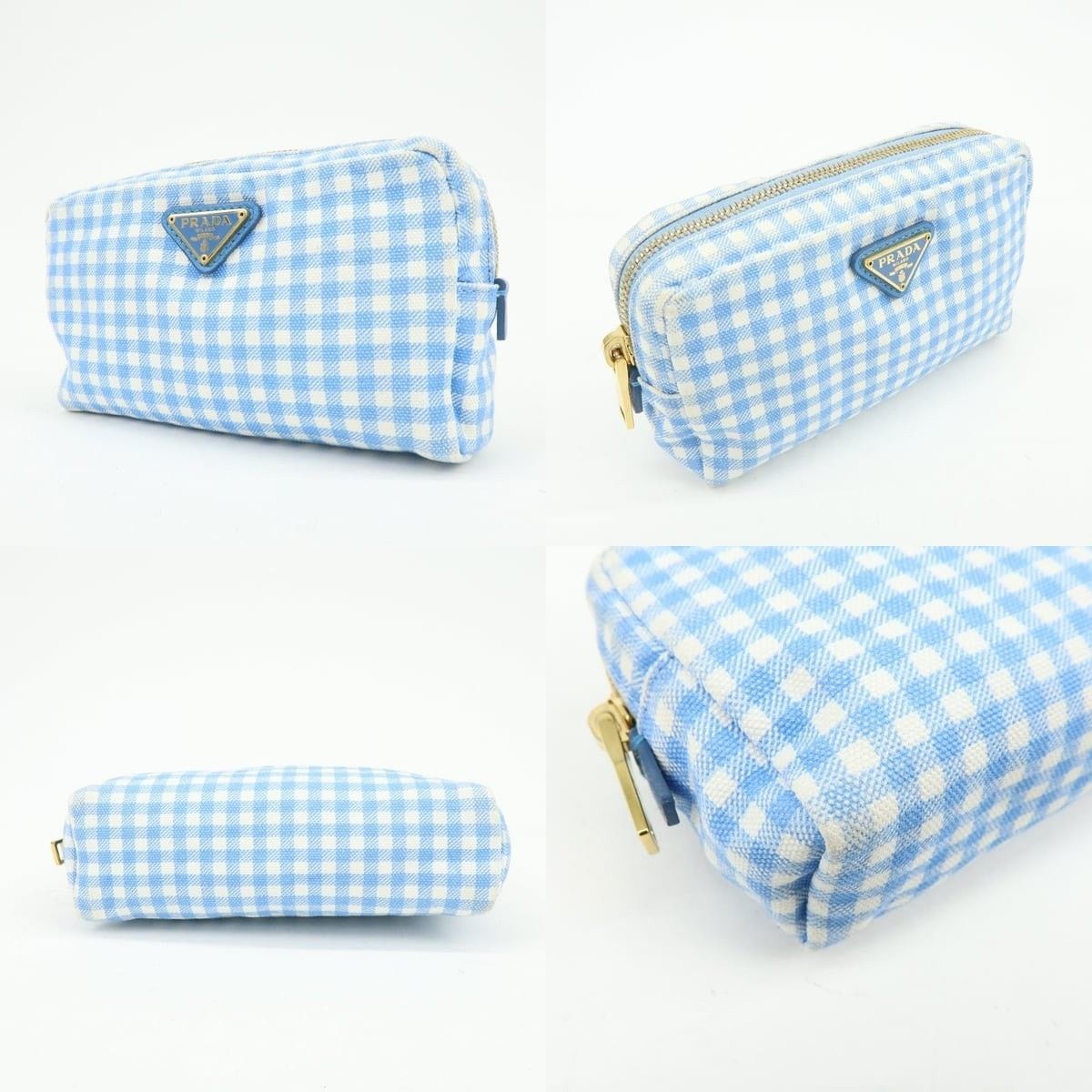 Prada Prada Gingham Canvas Cosmetic Pouch Blue Size ONE SIZE - 3 Thumbnail