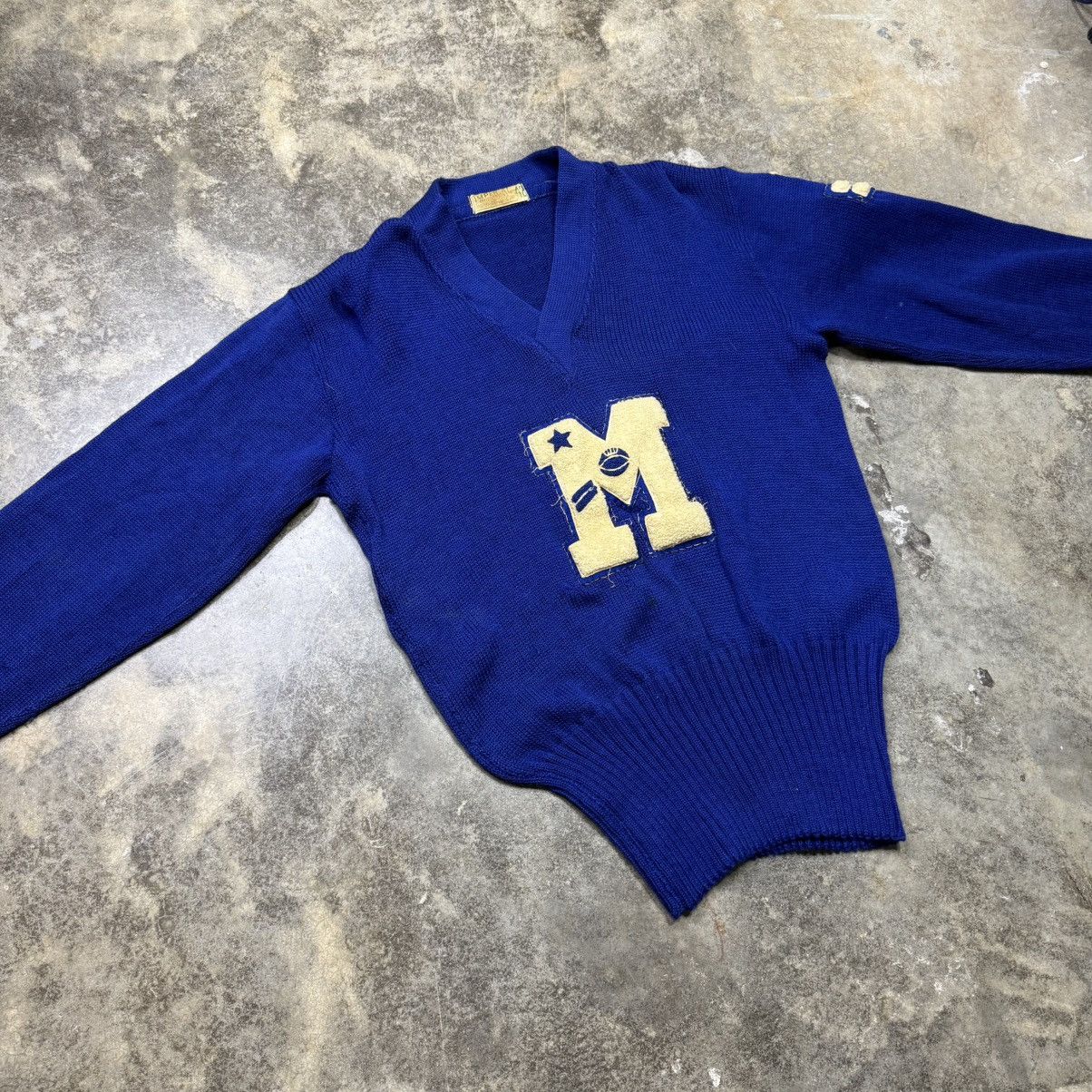 Vintage vintage 50s 60s blue v neck knitted sweater pullover Size US M / EU 48-50 / 2 - 6 Thumbnail