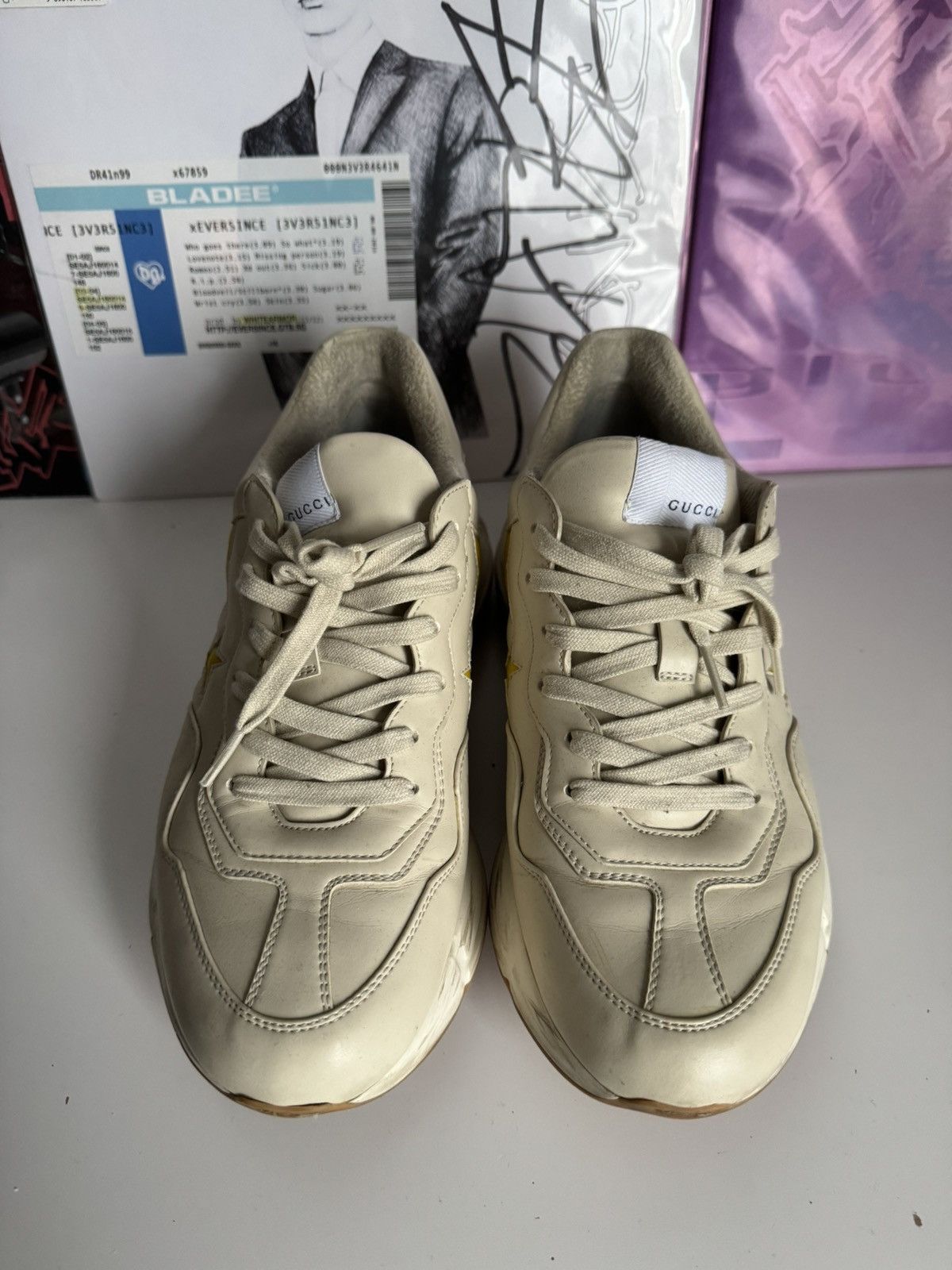 Gucci Gucci Rhyton Star Leather Sneakers Cream Yellow Luxury Size US 8.5 / EU 41-42 - 4 Thumbnail