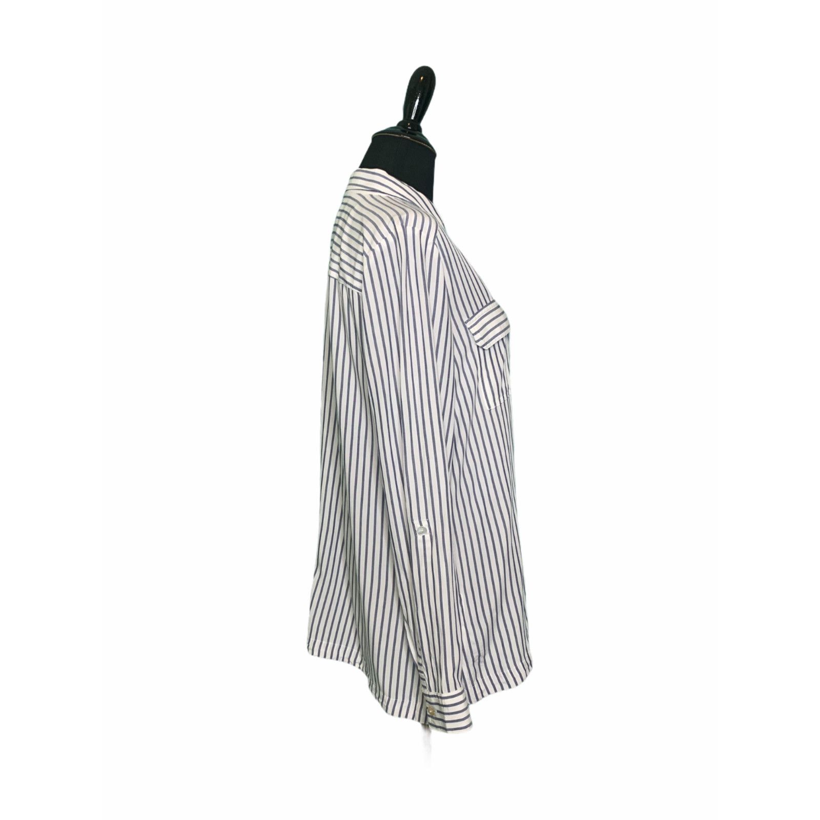 J. Jill J Jill White Black Striped Casual Tunic Top Size XS Size XS / US 0-2 / IT 36-38 - 5 Thumbnail
