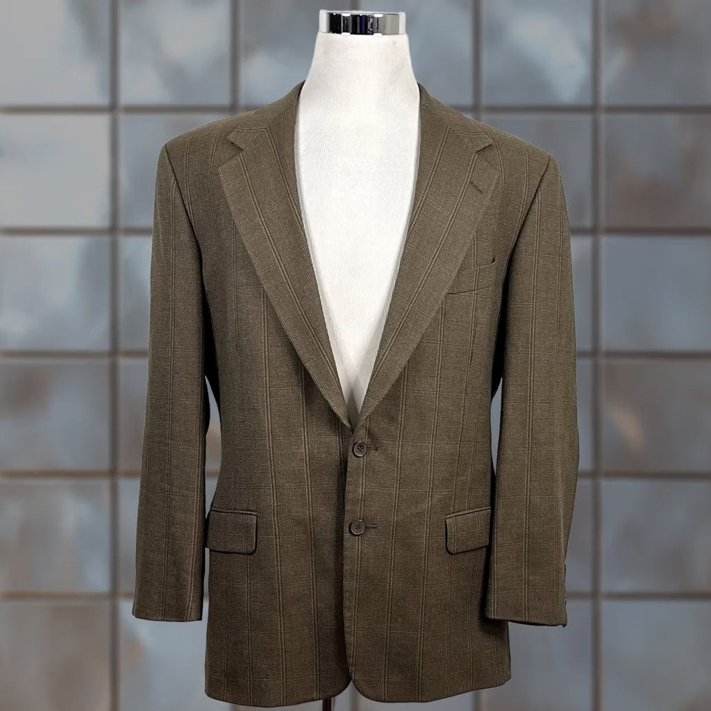 Calvin Klein Calvin Klein Sport Coat 44L Wool Beige Plaid Two-Button Lined Jacket Mens Jacket Notch Lapel Single-Breasted 100% Worsted Wool Vintage Size US XS / EU 42 / 0 - 1 Thumbnail