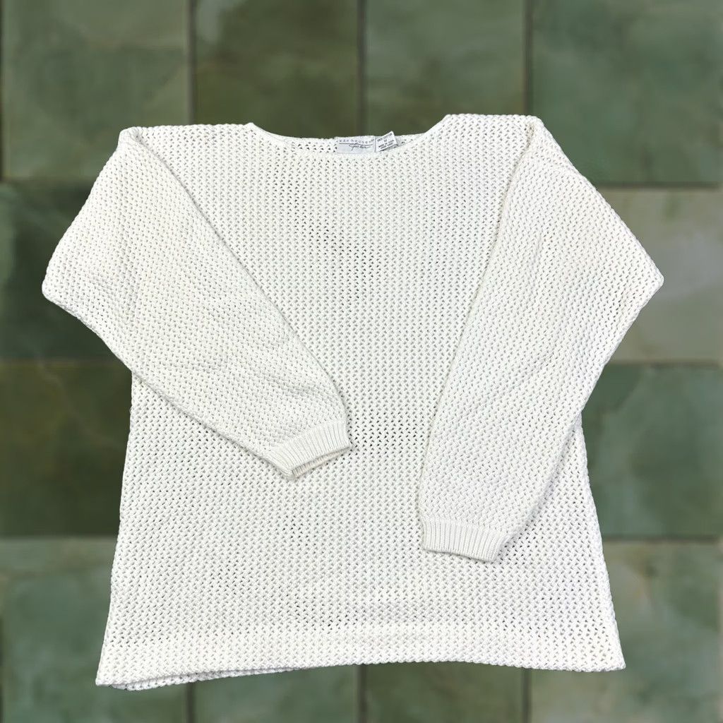 Van Heusen VINTAGE Van Heusen Sweater Shirt Womens M White 90s Open Knit Pullover 100% Cotton Knit Wool/Stretch Size M / US 6-8 / IT 42-44 - 1 Thumbnail