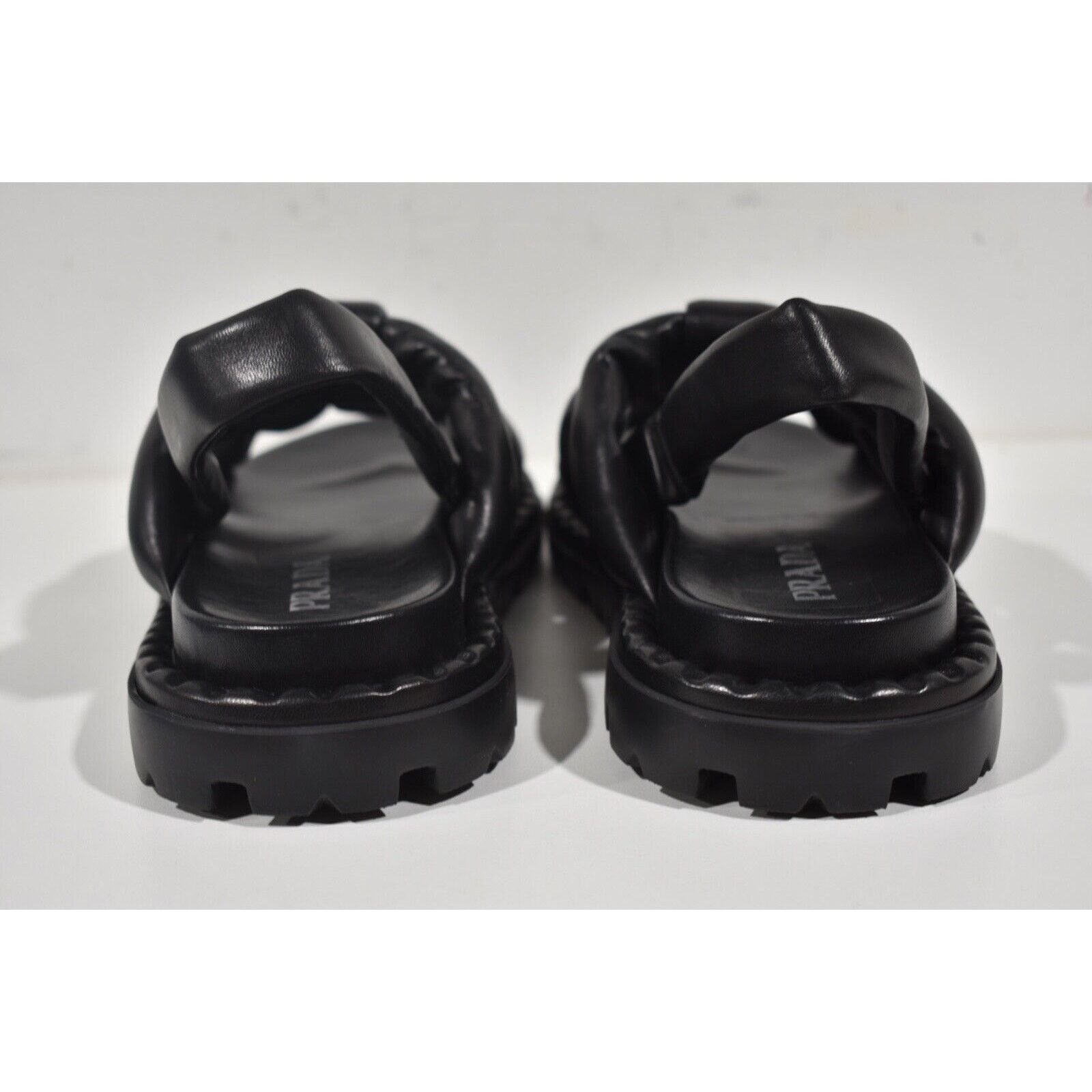 Prada Prada Blow Black Padded Leather Logo Strappy Slingback Size US 11 / IT 41 - 11 Thumbnail