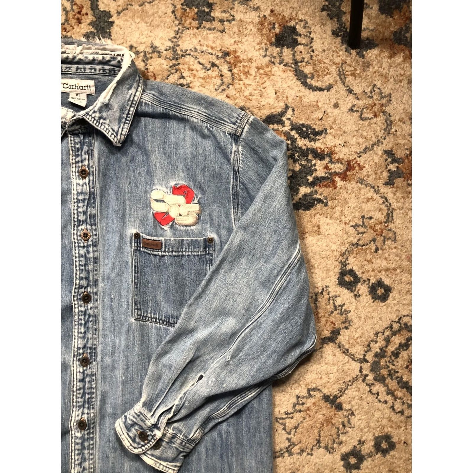 Carhartt VINTAGE Carhartt Shirt Mens XL Blue Denim Button Front Long Sleeve Workwear Distressed Size US XL / EU 56 / 4 - 4 Thumbnail