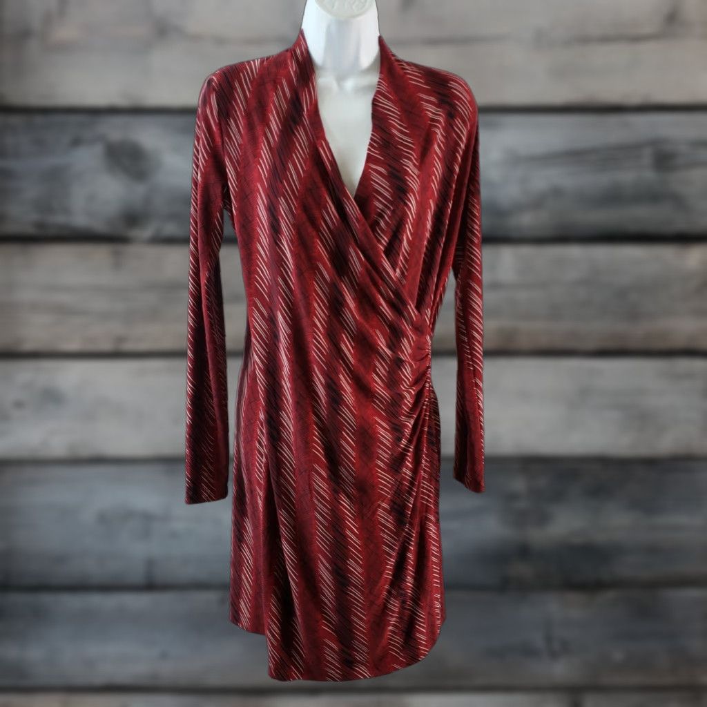 Norma Kamali Norma Kamali Womens Wrap Dress Sz M Red Black Long Sleeve V-Neck Pullover Knee Length Vintage No Size M / US 6-8 / IT 42-44 - 1 Thumbnail