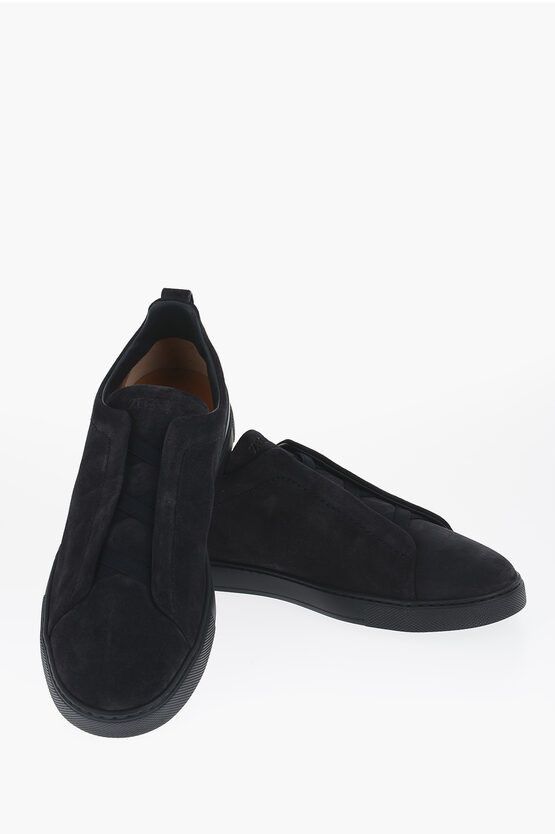 image of Ermenegildo Zegna Suede Triple Stitch Low Top Sneakers in Blue, Men's (Size 11)