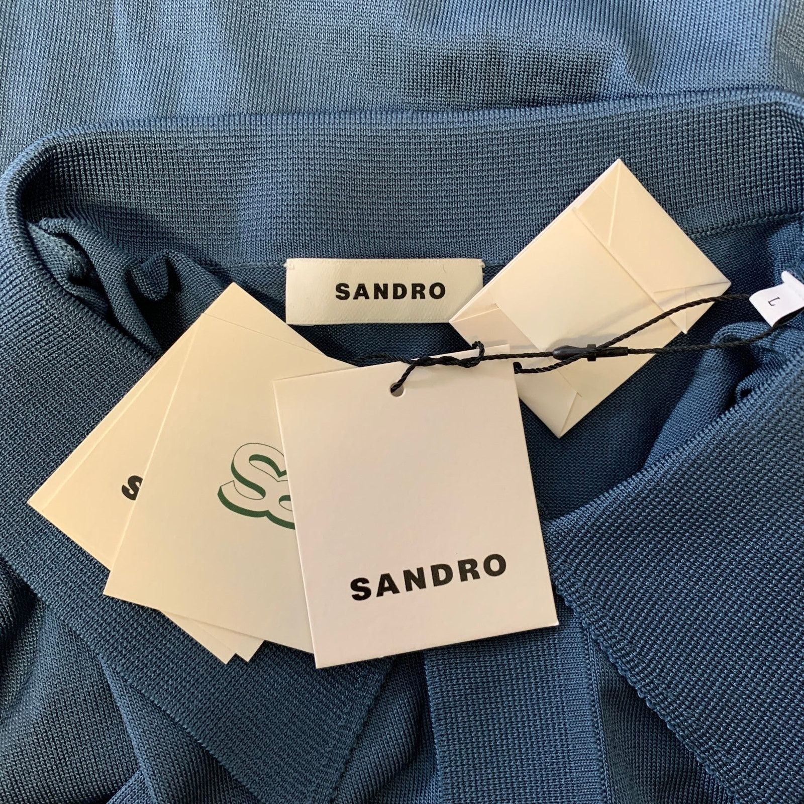 Sandro SANDRO Size S Navy Heather Acetate Blend Ribbed Polo Size US S / EU 44-46 / 1 - 5 Thumbnail