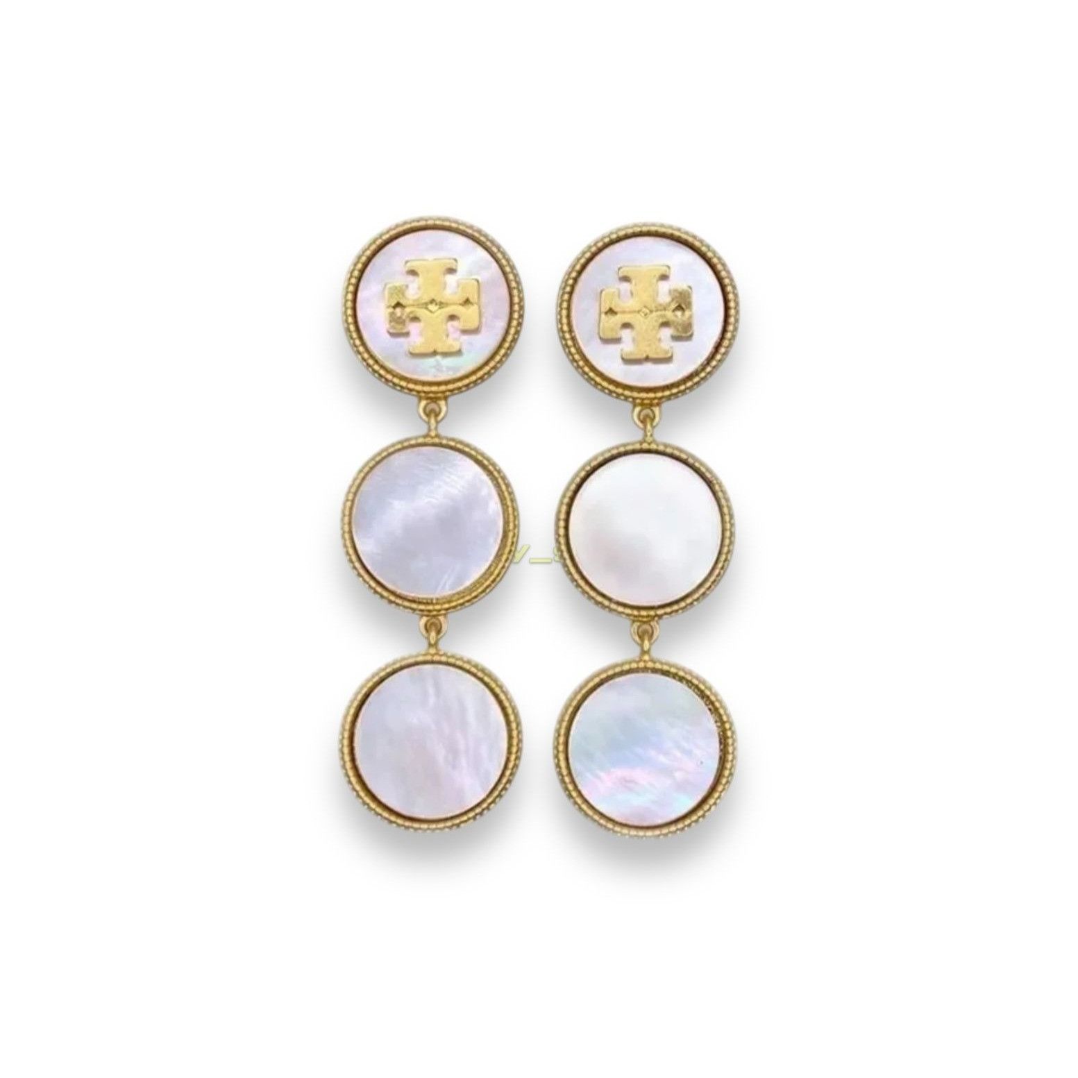 Tory Burch Tory Burch Mother of Pearl Gold Logo Drop Earrings Size ONE SIZE - 1 Thumbnail