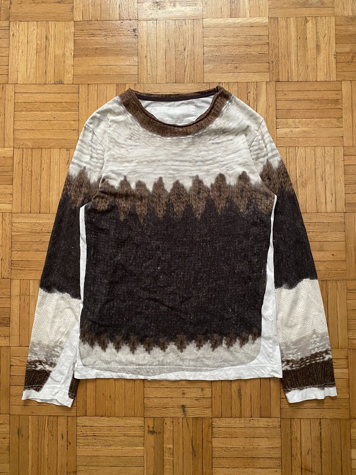 image of H&m Trompe L’Oeil Sweater Print Long Sleeve in White Brown, Men's (Size Small)