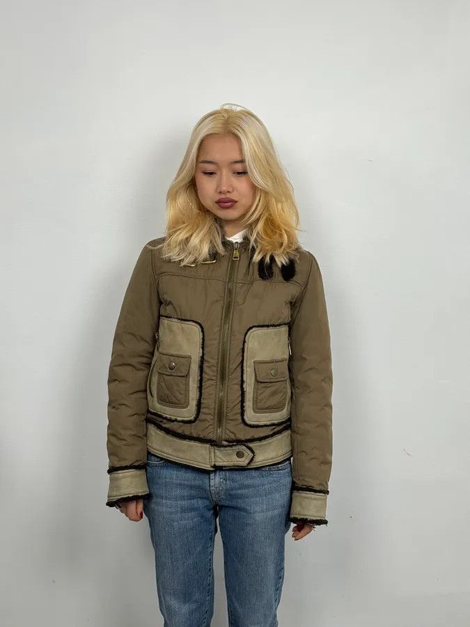 Dolce & Gabbana 2000s Dolce & Gabbana Olive Green Nylon Lambskin Leather Jacket Size XS / US 0-2 / IT 36-38 - 2 Thumbnail