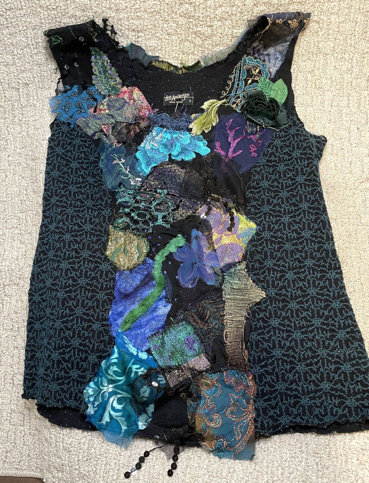 Lee Andersen Pastiche Tank Top NWT S Peacock Beaded Floral