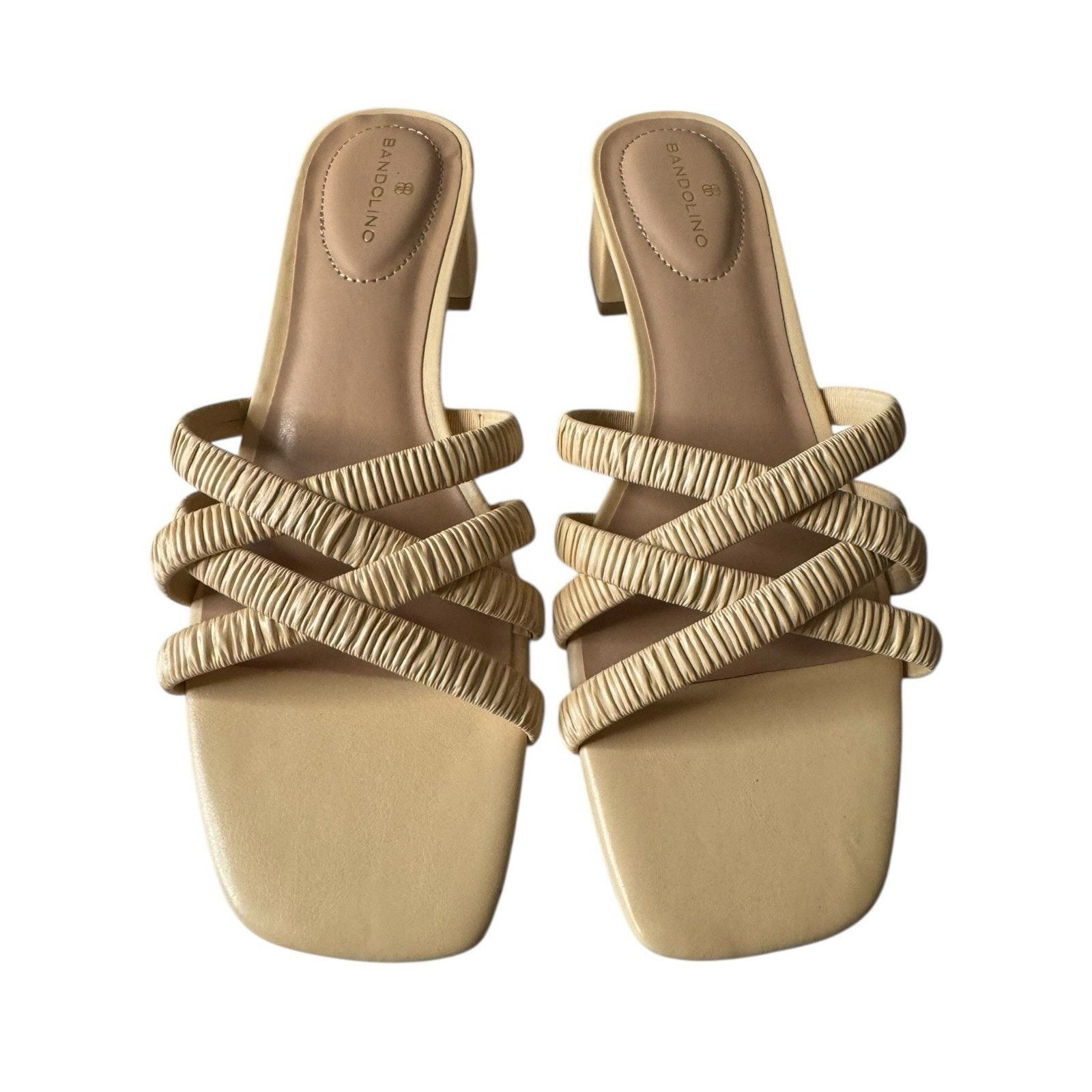 Other Bandolino Runrun Cross Cross Sandals Beige Yellow Block Heel Size US 8 / IT 38 - 2 Thumbnail