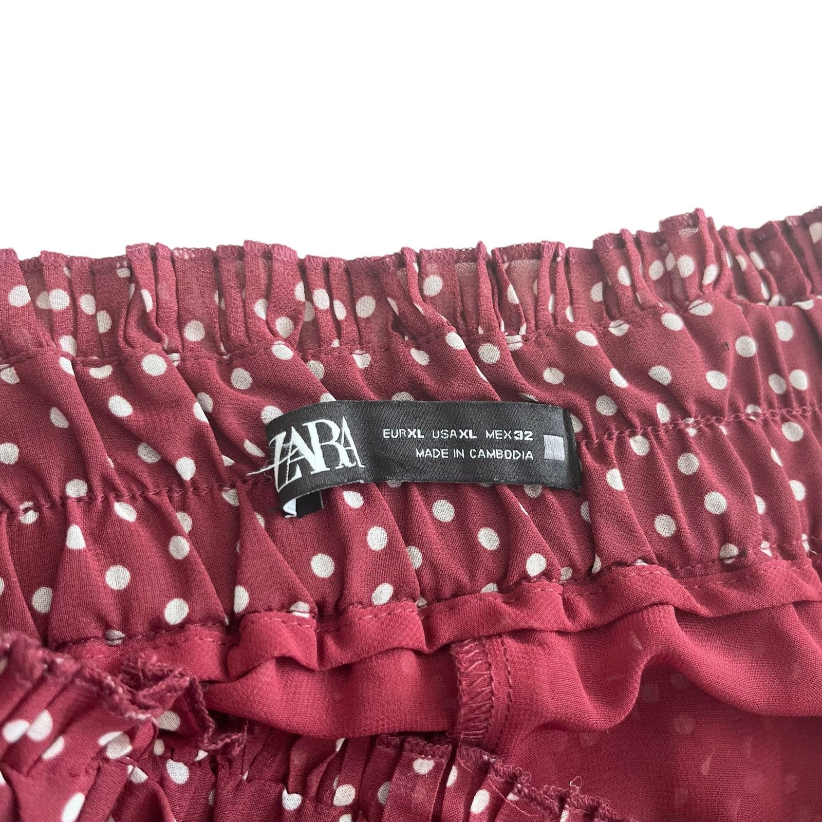 Zara Zara Burgundy Red Polka Dot Print Pleated Maxi Skirt Size 32" / US 10 / IT 46 - 2 Thumbnail