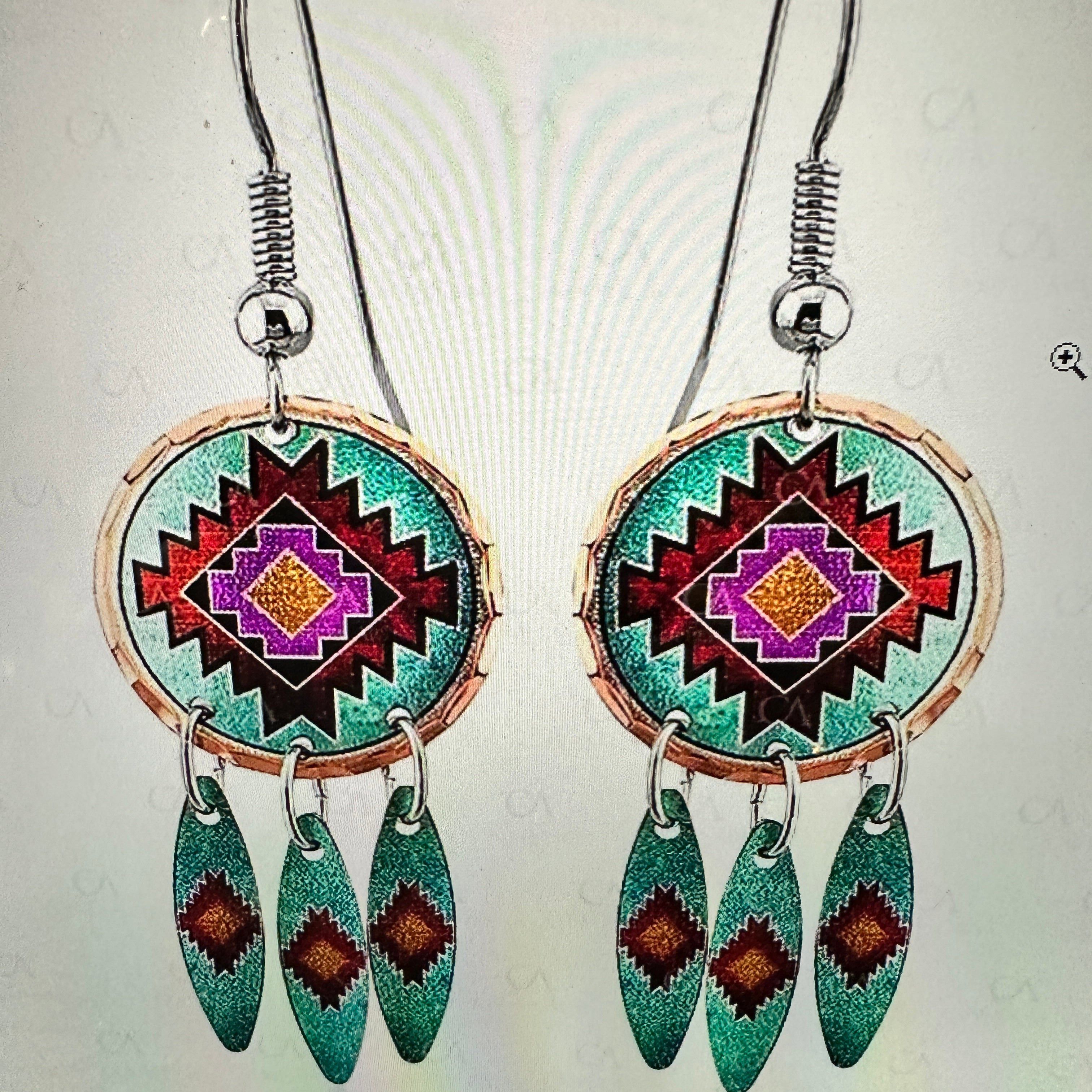 Other Handmade Boho Copper Earrings, Diamond Cut Native American D Size ONE SIZE - 9 Thumbnail