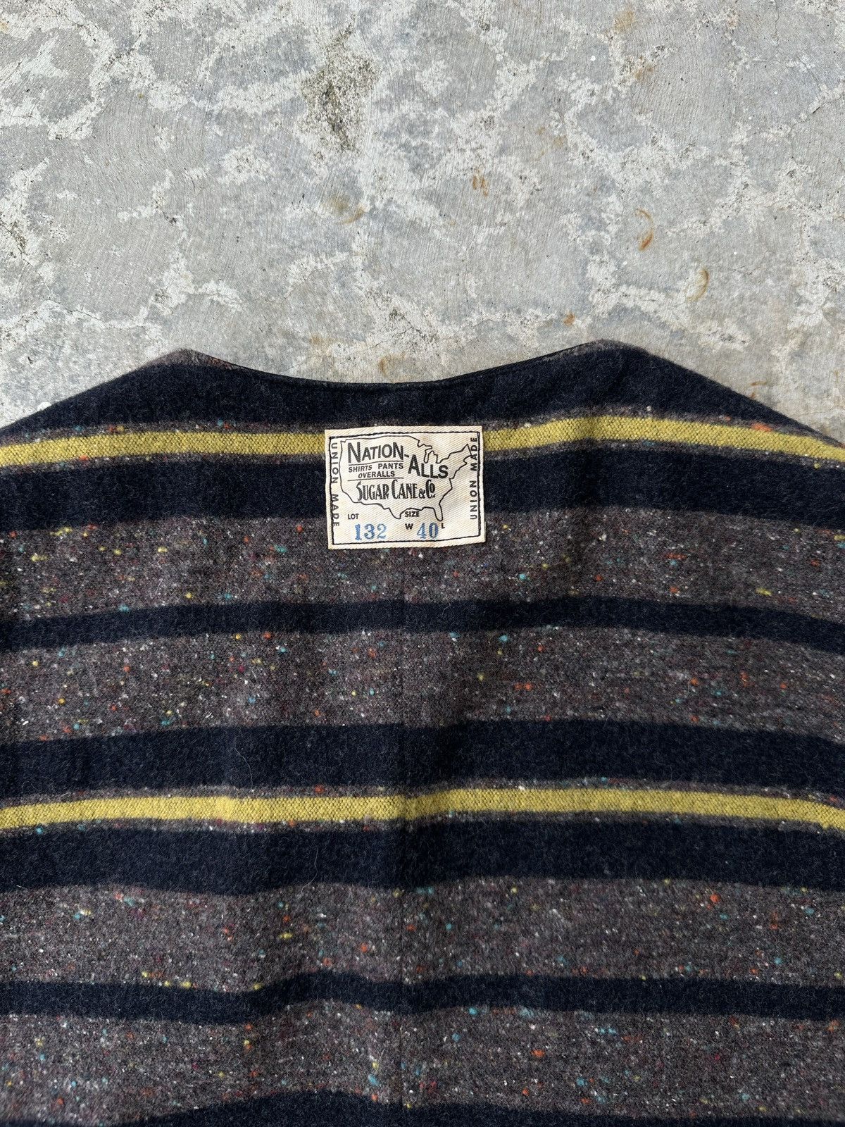 Sugar Cane Striped blanket lined 9.5oz Navy Yellow MOLESKIN VEST Size US L / EU 52-54 / 3 - 5 Thumbnail