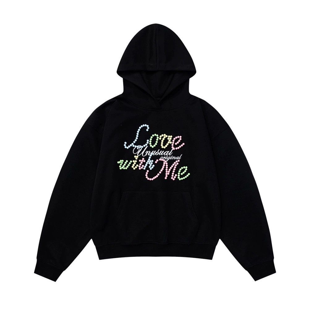 Vintage Men's trendy loose casual beaded letter hooded sweatshirt Size US M / EU 48-50 / 2 - 1 Thumbnail