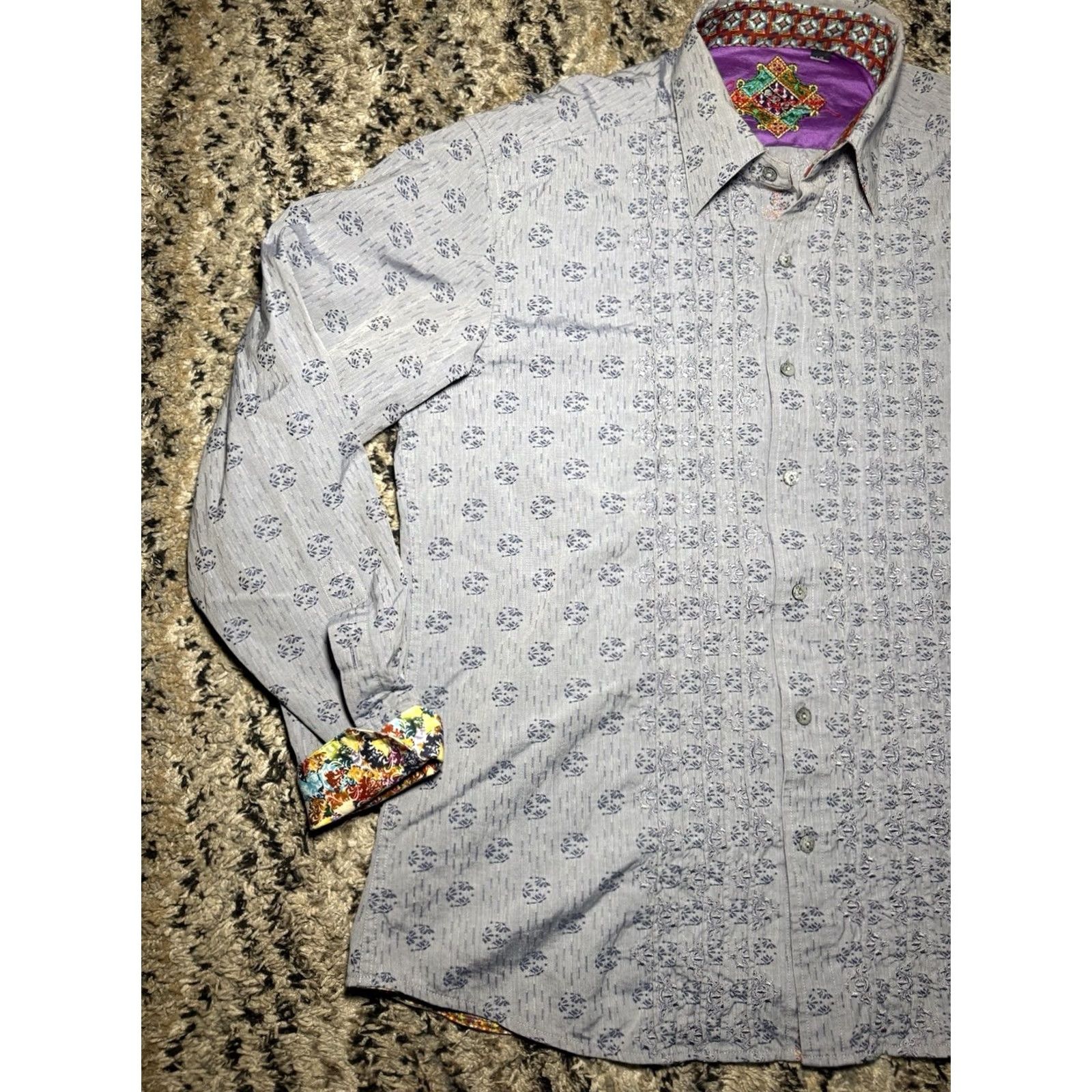 Robert Graham Robert Graham Button Down Collar Shirt Blue Floral Embroidered Ruffles Large Size US L / EU 52-54 / 3 - 3 Thumbnail