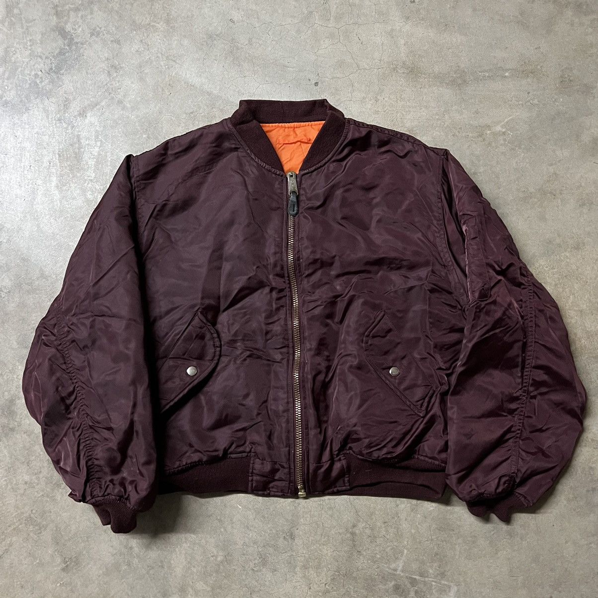 image of Alpha Industries x Military Vintage 90’S Hal Ma-1 Flight Bomber Jacket in Burgandy (Size Large)