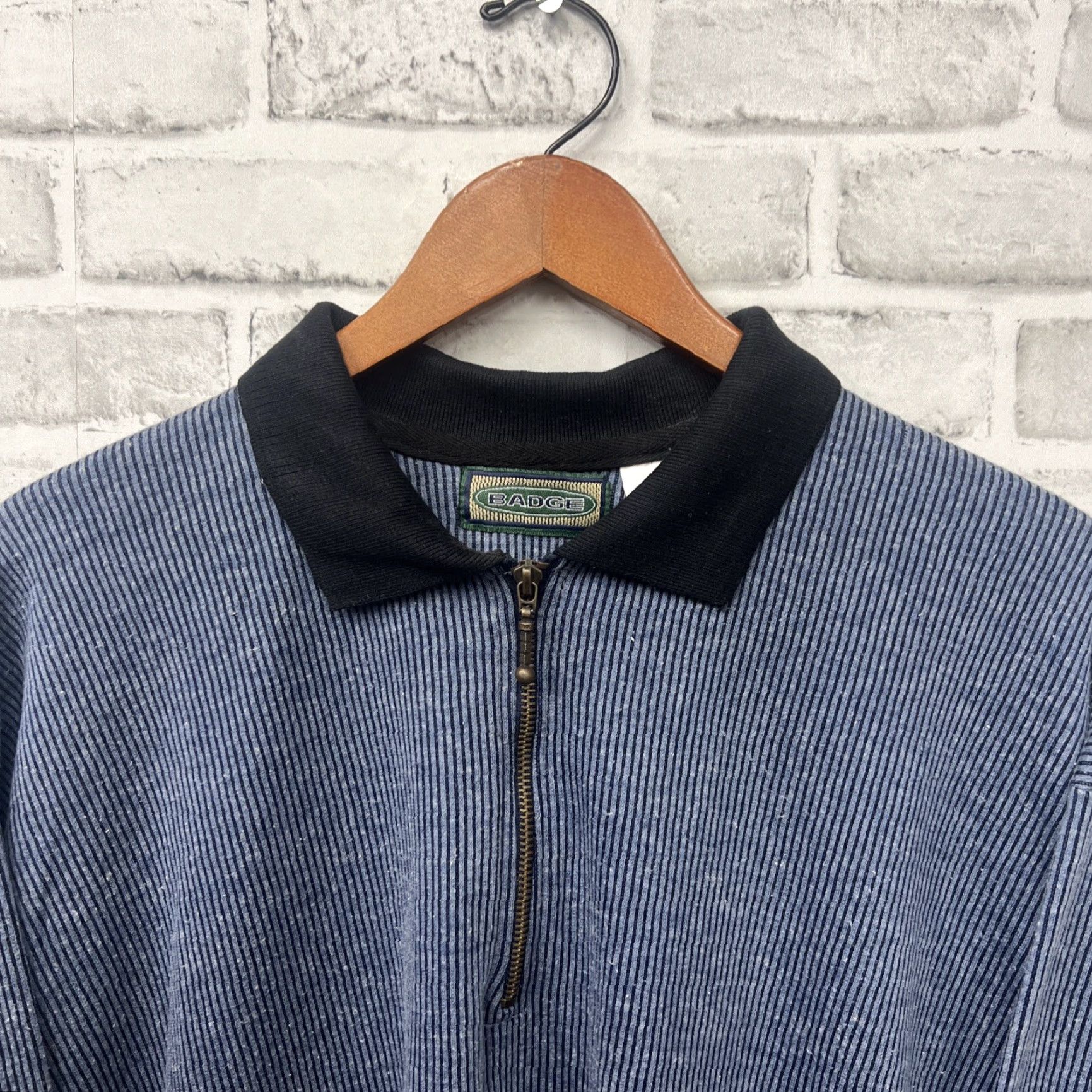 Vintage VINTAGE NWT BADGE Half Zip Blue Striped Pullover Mens Size L Size US L / EU 52-54 / 3 - 2 Thumbnail