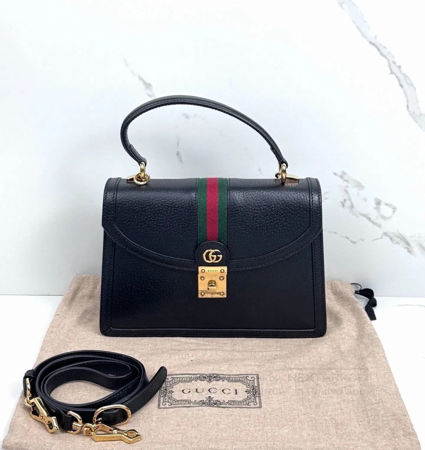 Gucci Gucci Ophidia Black Gold Leather Messenger Bag. Size ONE SIZE - 1 Thumbnail