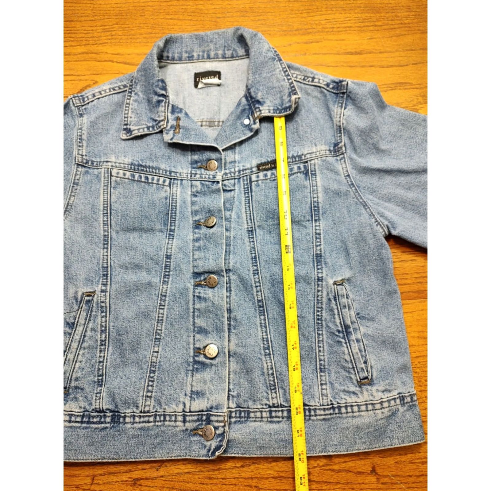 Vintage VINTAGE Riveted By Lee Denim Jacket Women M 4 Pockets 100% Cotton Blue Jacket, Denim, Solid, Button Closure, Regular Fit, Trucker, Collared, Pockets Size 32" / US 10 / IT 46 - 6 Thumbnail