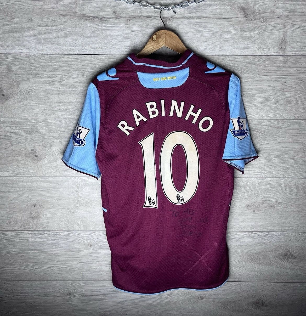 Vintage soccer jersey FC Wast Ham United macron #10 Rabinho