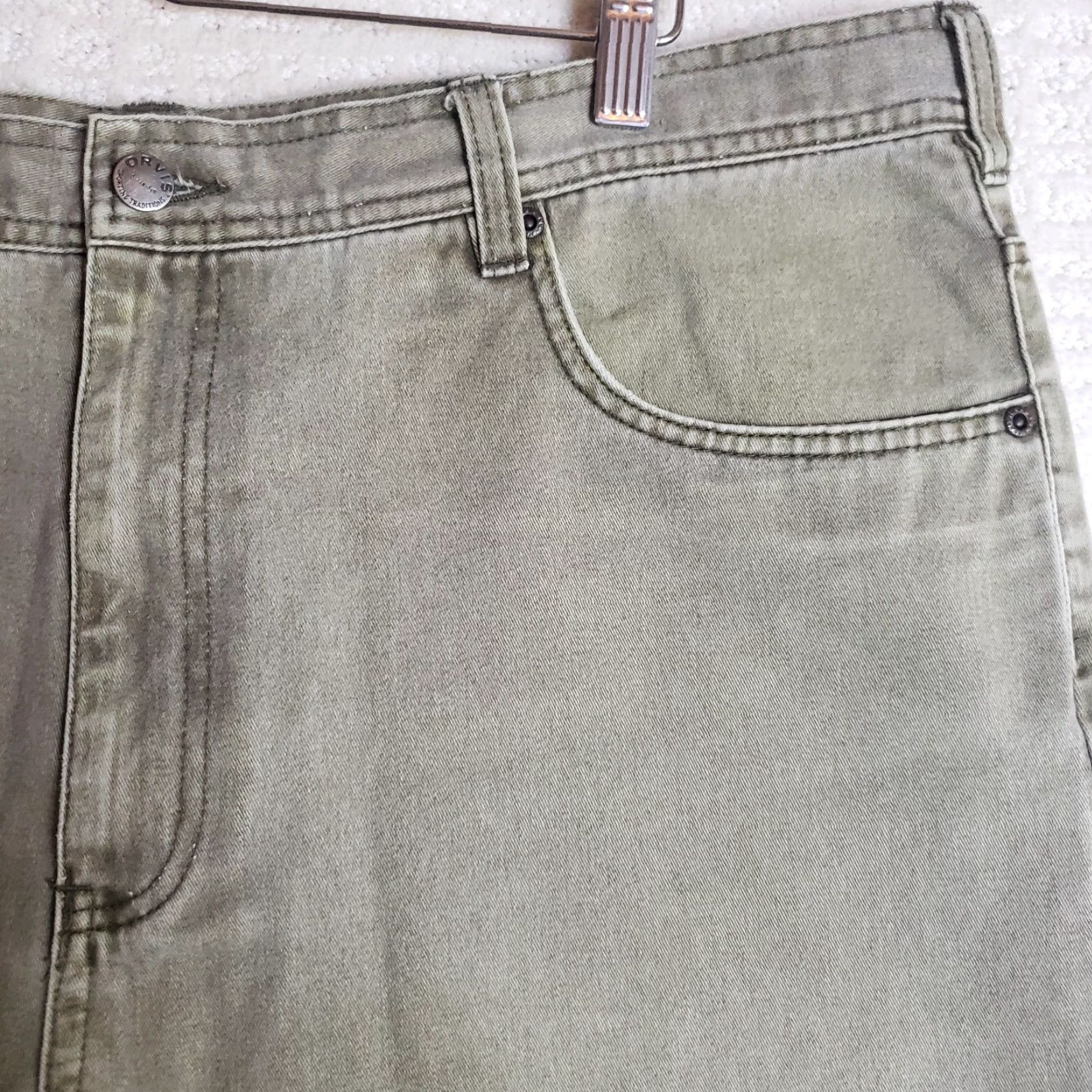 Orvis Orvis Pants Men 40x31 Olive Green 5-Pocket Leather Trim Denim Pants Jeans Straight Leg Size US 40 / EU 56 - 7 Thumbnail