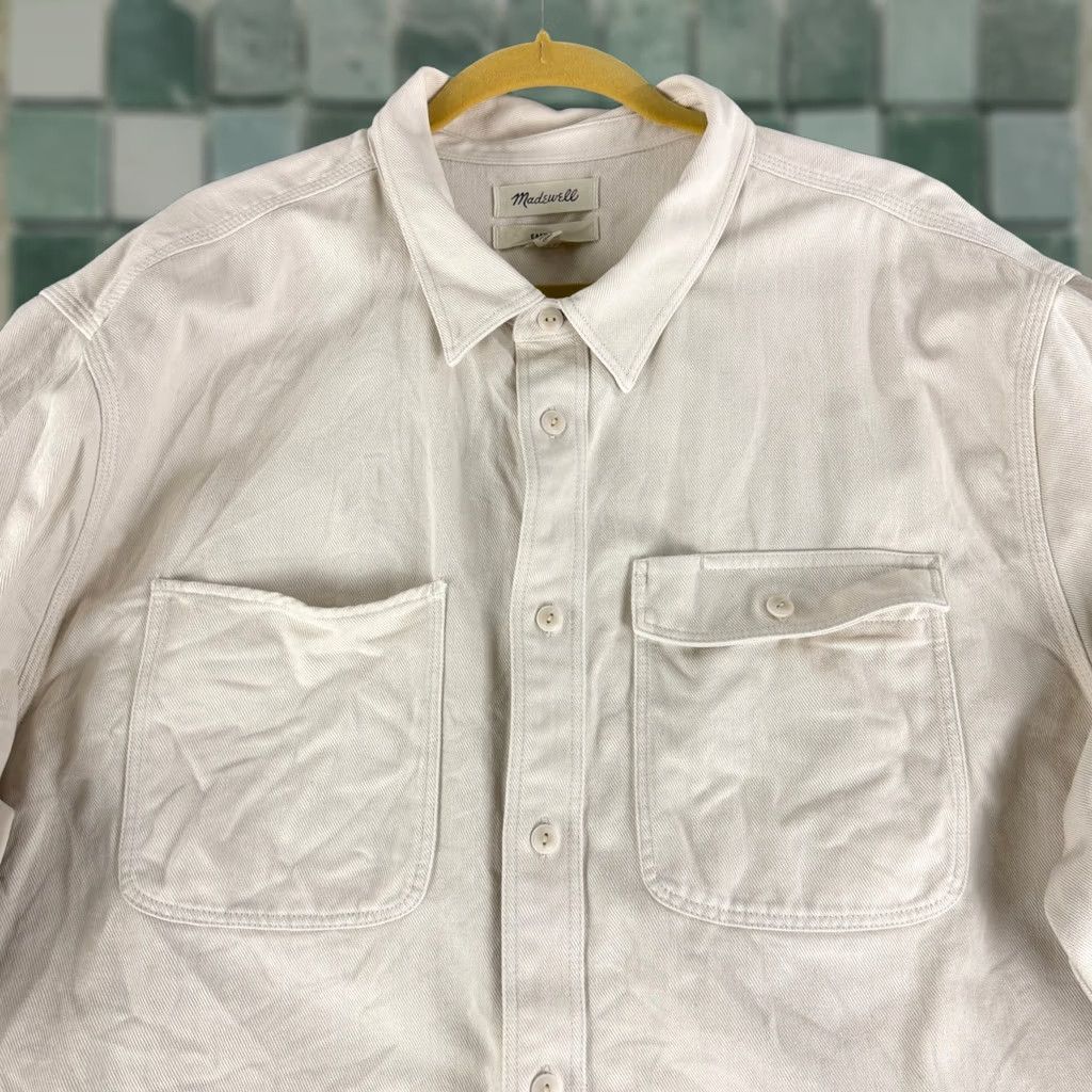 Madewell Madewell Button-Up Shirt Mens 3X Ivory Twill Long Sleeve Button-Down Casual Workwear, Heavyweight, Pockets, Relaxed Fit, Big & Tall Size US XXL / EU 58 / 5 - 1 Thumbnail