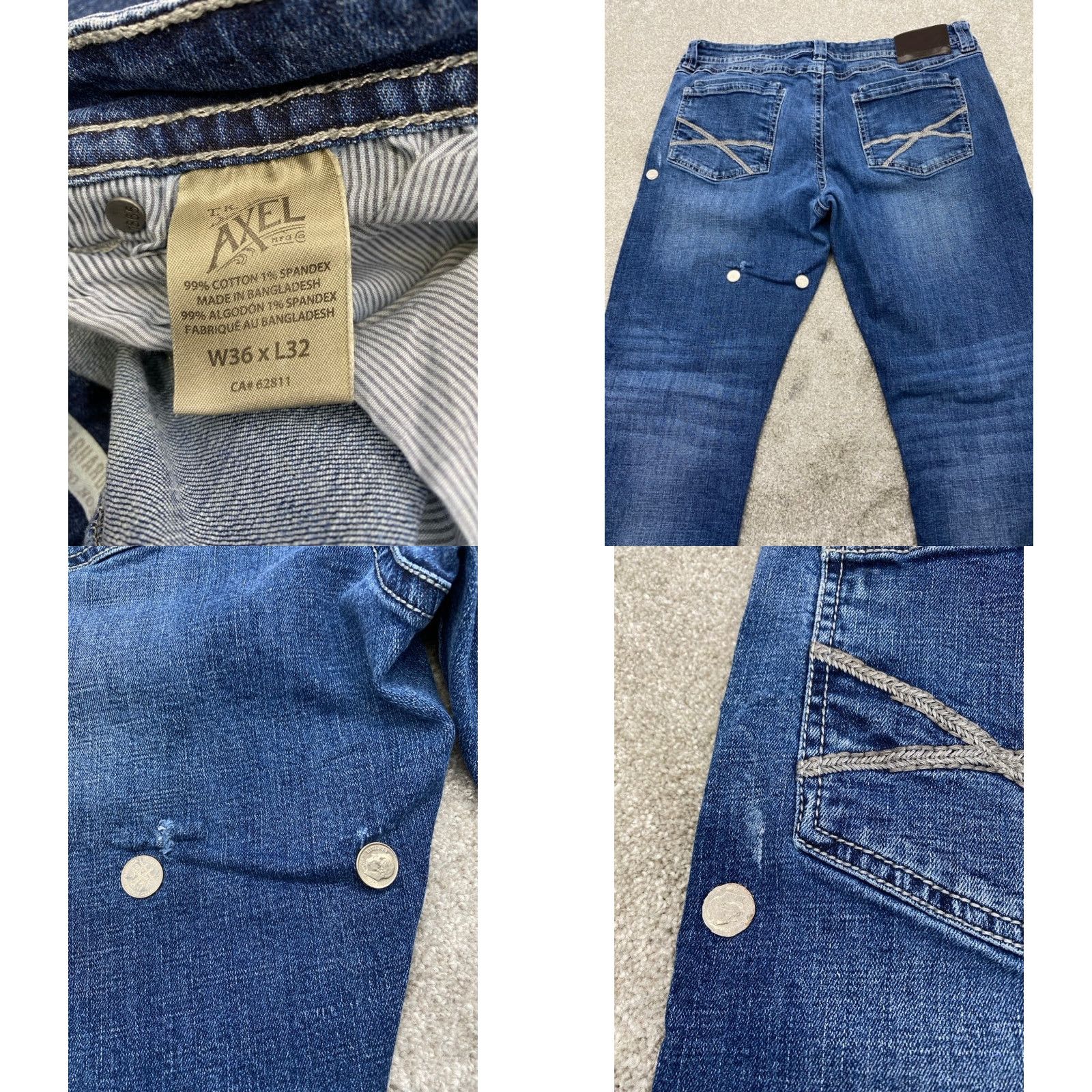 Denime AXEL Jeans Denim 36x32 Athletic Mens 5-Pocket Straight Blue Cotton Spandex Medium Wash Regular Rise Button Zip 36 Inseam 38 Waist Size US 36 / EU 52 - 9 Thumbnail