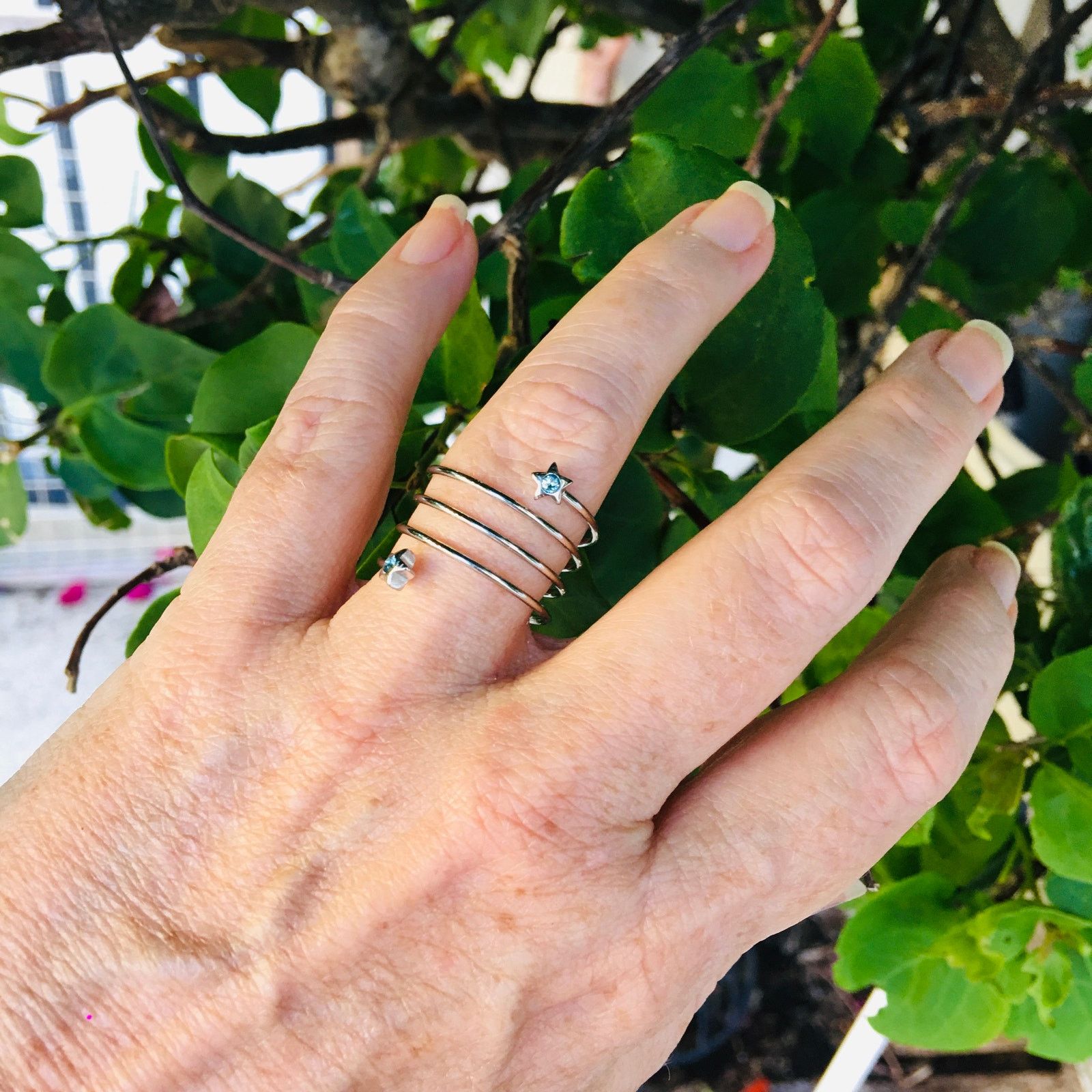 The Unbranded Brand Stainless Steel Wrap Around Crystal Blue Star Ring Size ONE SIZE - 7 Thumbnail