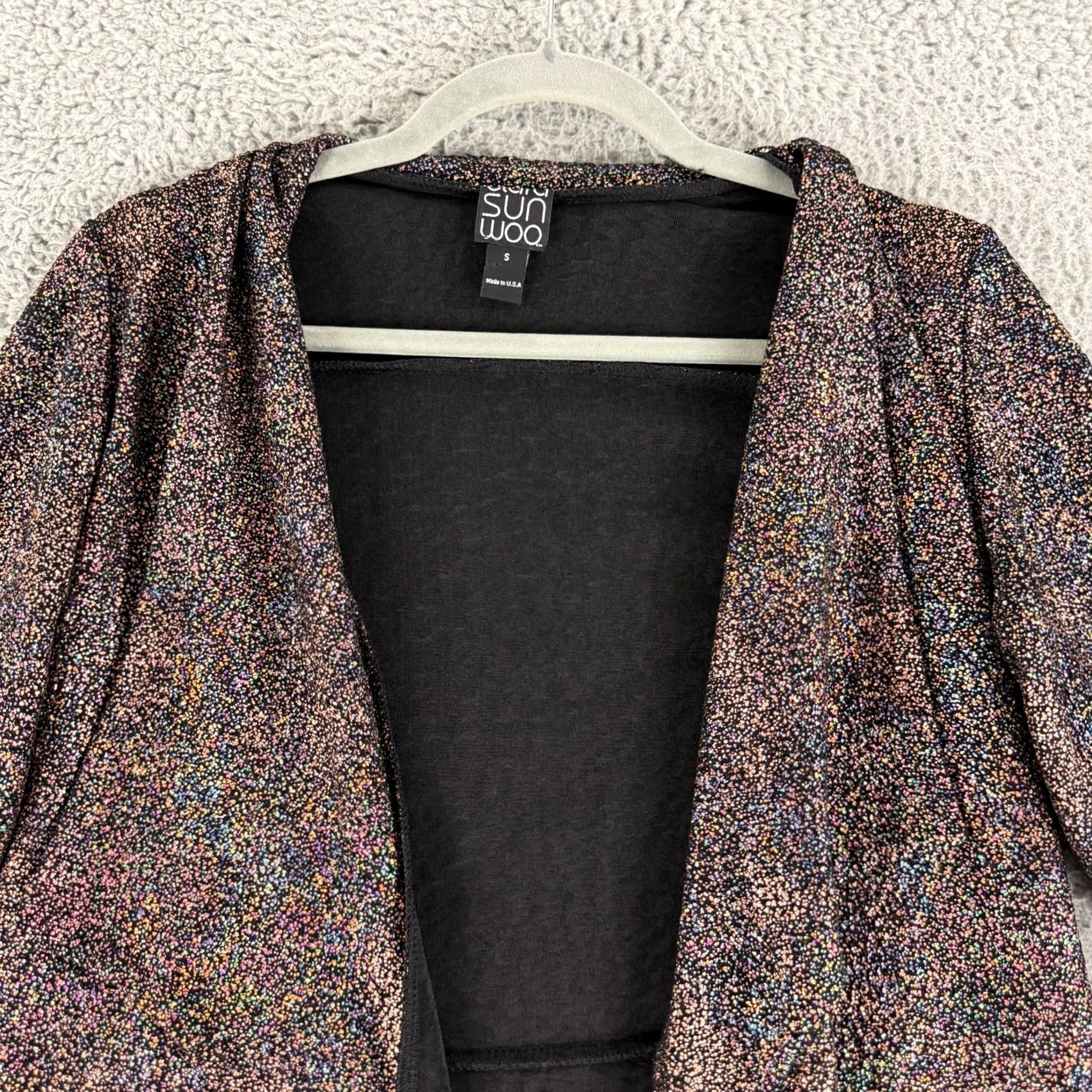 Vintage Clara Sun Woo Waterfall Cardigan Womens Small Metallic Open Front 3/4 Sleeve Size S / US 4 / IT 40 - 2 Thumbnail