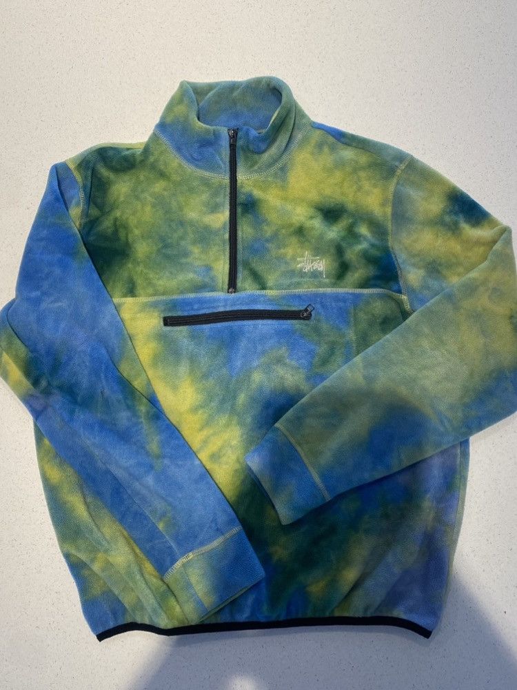 Image of Stussy Mock Neck Quarter Zip Fleece in Tie/Dye, Men's (Size Small)