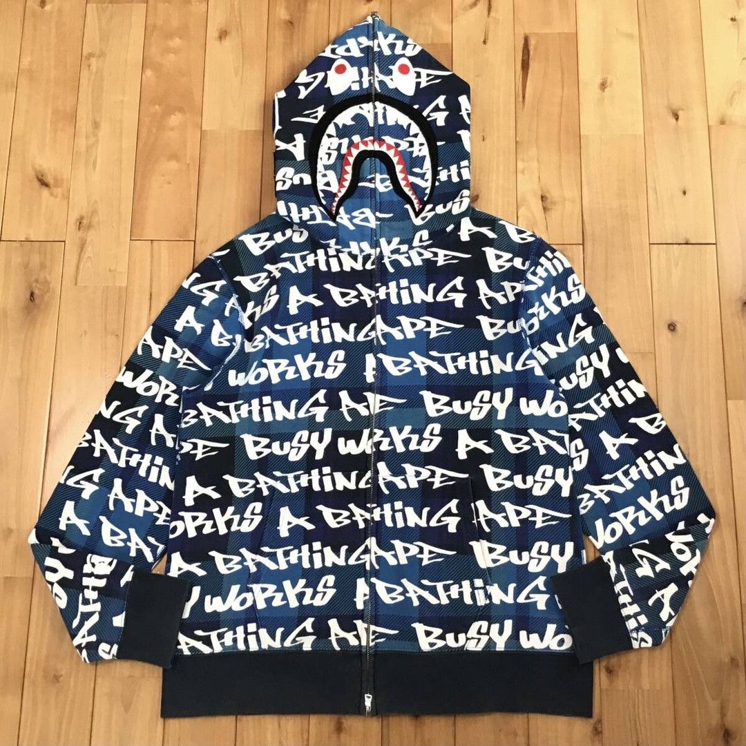 BAPE GRAFFITI CHECK Shark Full Zip Hoodie a bathing ape