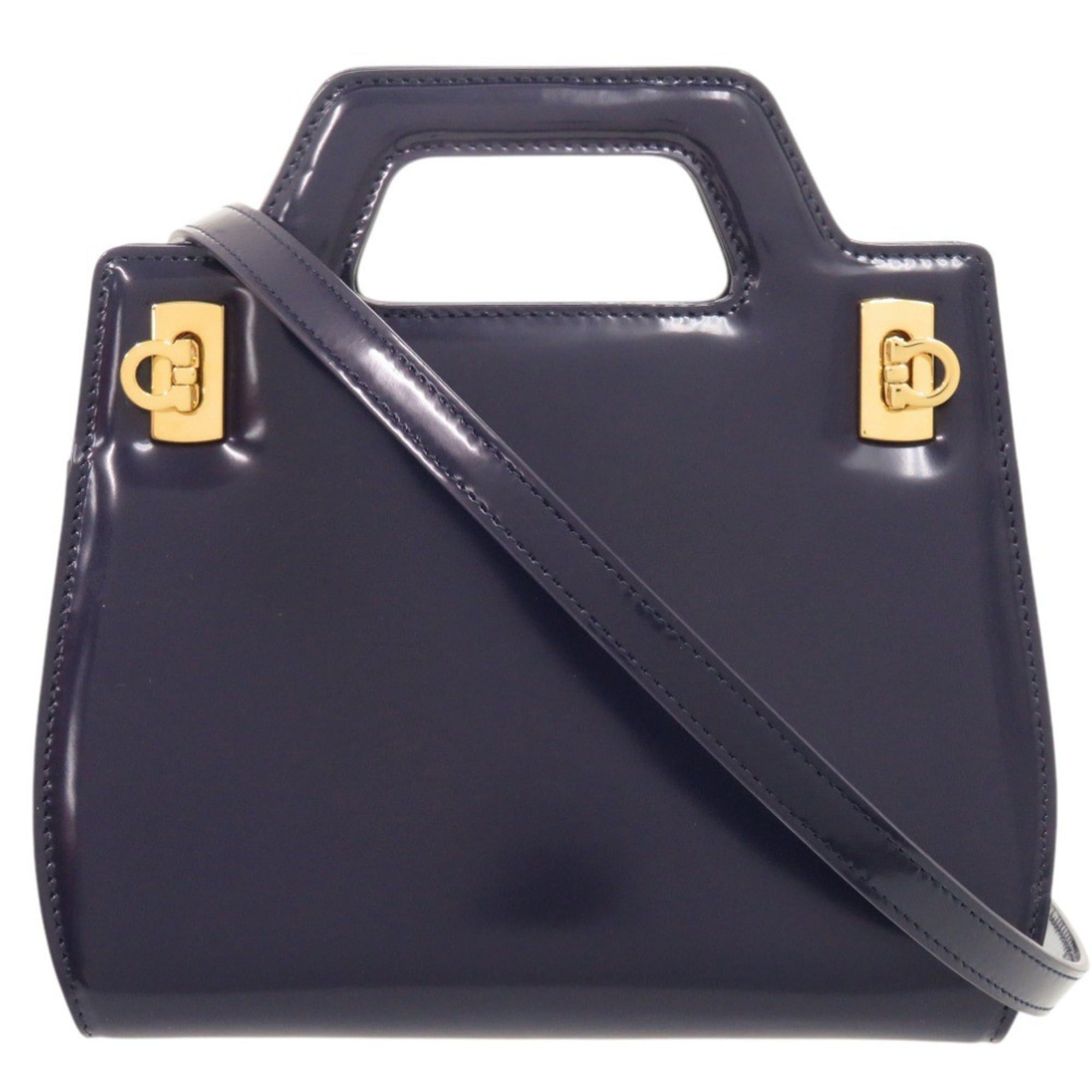 Salvatore Ferragamo Unused Salvatore Ferragamo Wanda Mini 2WAY Gancini 213485 Calf Leather Blue Handbag 1389Salvatore Size ONE SIZE - 1 Thumbnail