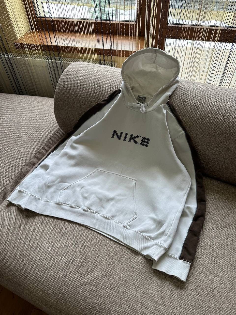 Nike × Vintage 💥00’s Nike Vintage Brown/White Hoodie Boxy fit Size US L / EU 52-54 / 3 - 1 Thumbnail