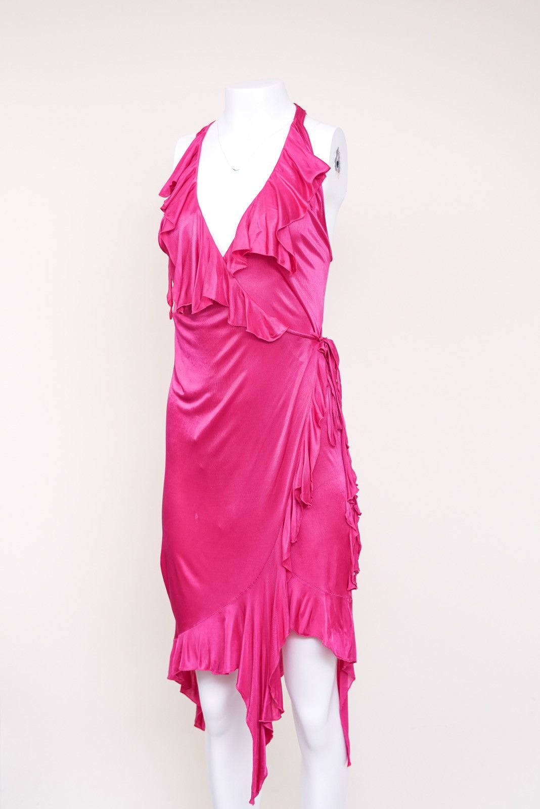 Versace Versace S/S 2004 Hot Pink V Neck Ruffle Wrap Dress Size M / US 6-8 / IT 42-44 - 4 Thumbnail
