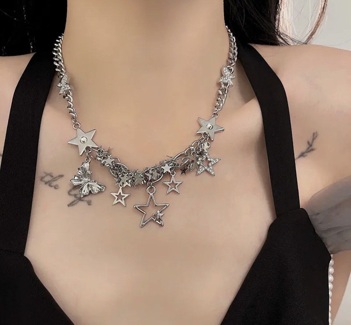 Japanese Brand Butterfly Star Rhinestone Choker Necklace Size ONE SIZE - 2 Thumbnail