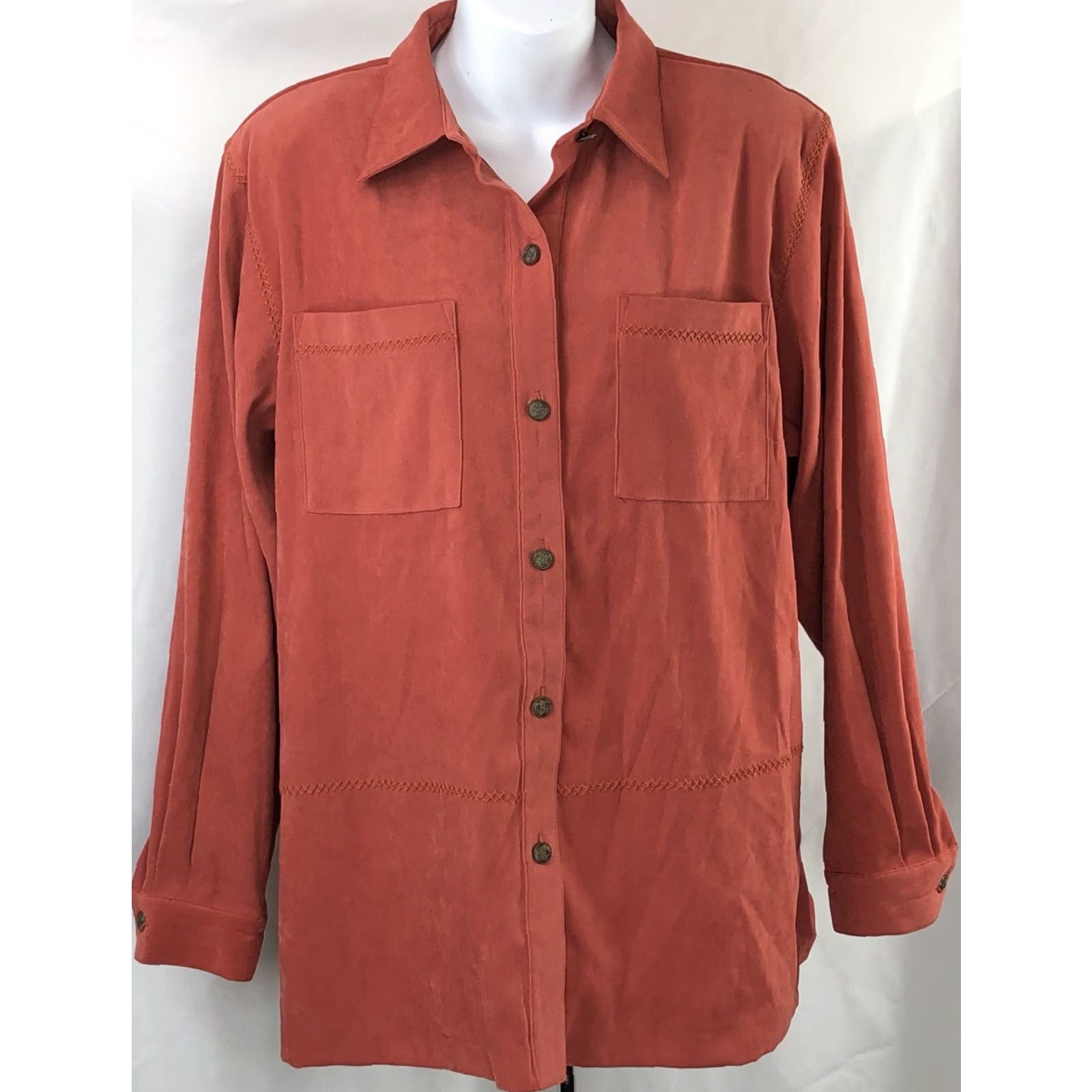 Vintage VINTAGE Alfred Dunner Button-Up Top XL Rust Orange Embroidered Crochet Pocket Back Styled Casual Women's Shirt Size XL / US 12-14 / IT 48-50 - 7 Thumbnail