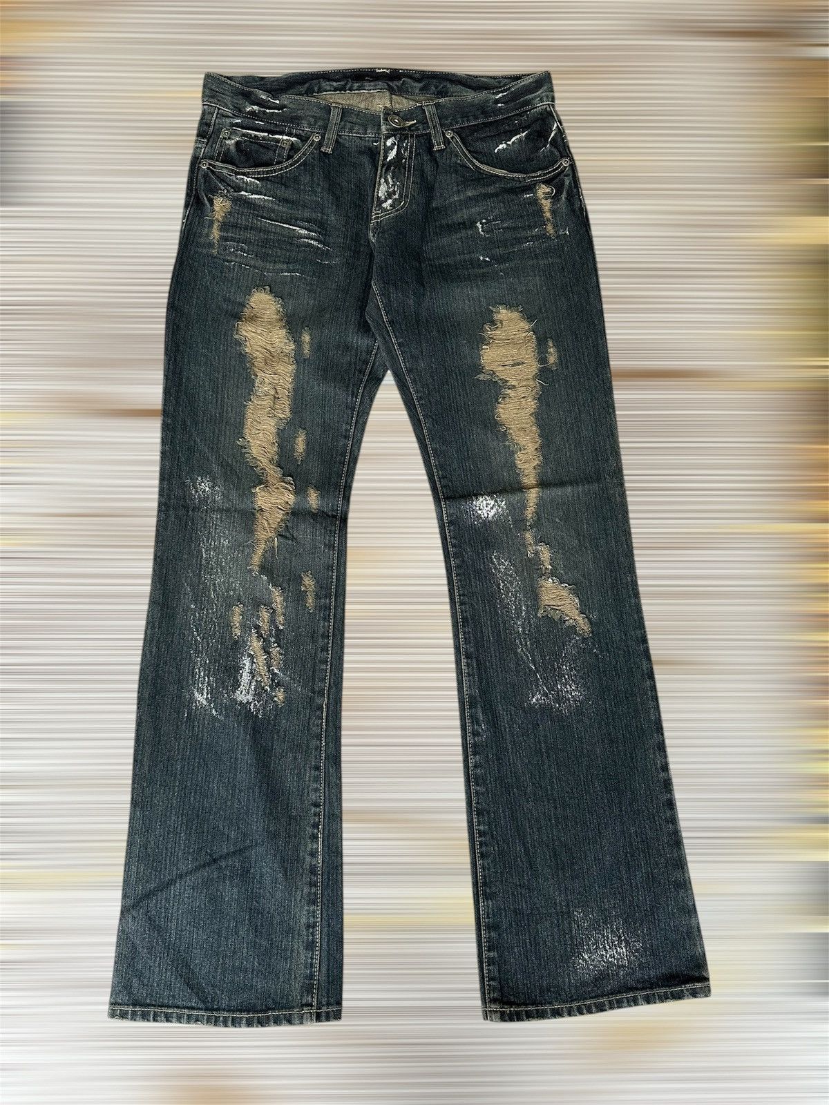 Japanese Brand FLARE Back Rush Splatter Distressed Denim Size US 32 / EU 48 - 1 Thumbnail