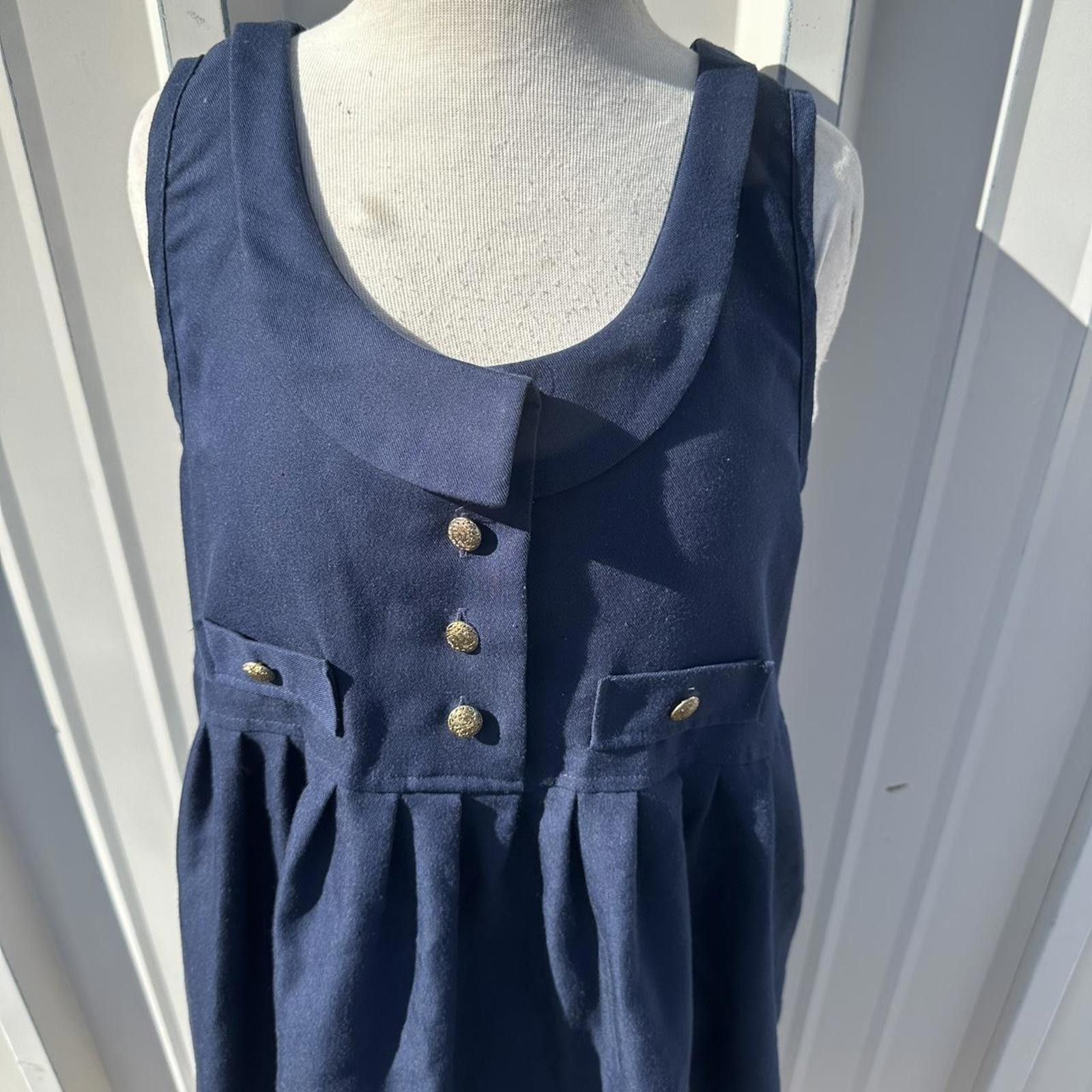 Worthington Navy blue linen dress with gold buttons, #vintage Size M / US 6-8 / IT 42-44 - 2 Thumbnail