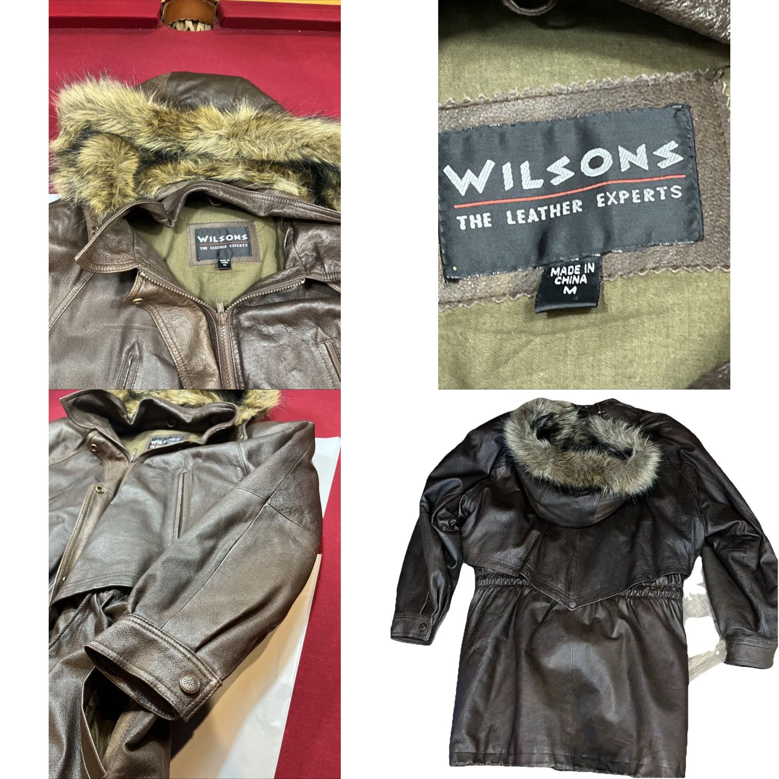 Vintage VINTAGE Wilson’s Leather Brown Leather Jacket Zip Snap Lined Fur Hooded Cinch Ties M Size M / US 6-8 / IT 42-44 - 8 Thumbnail