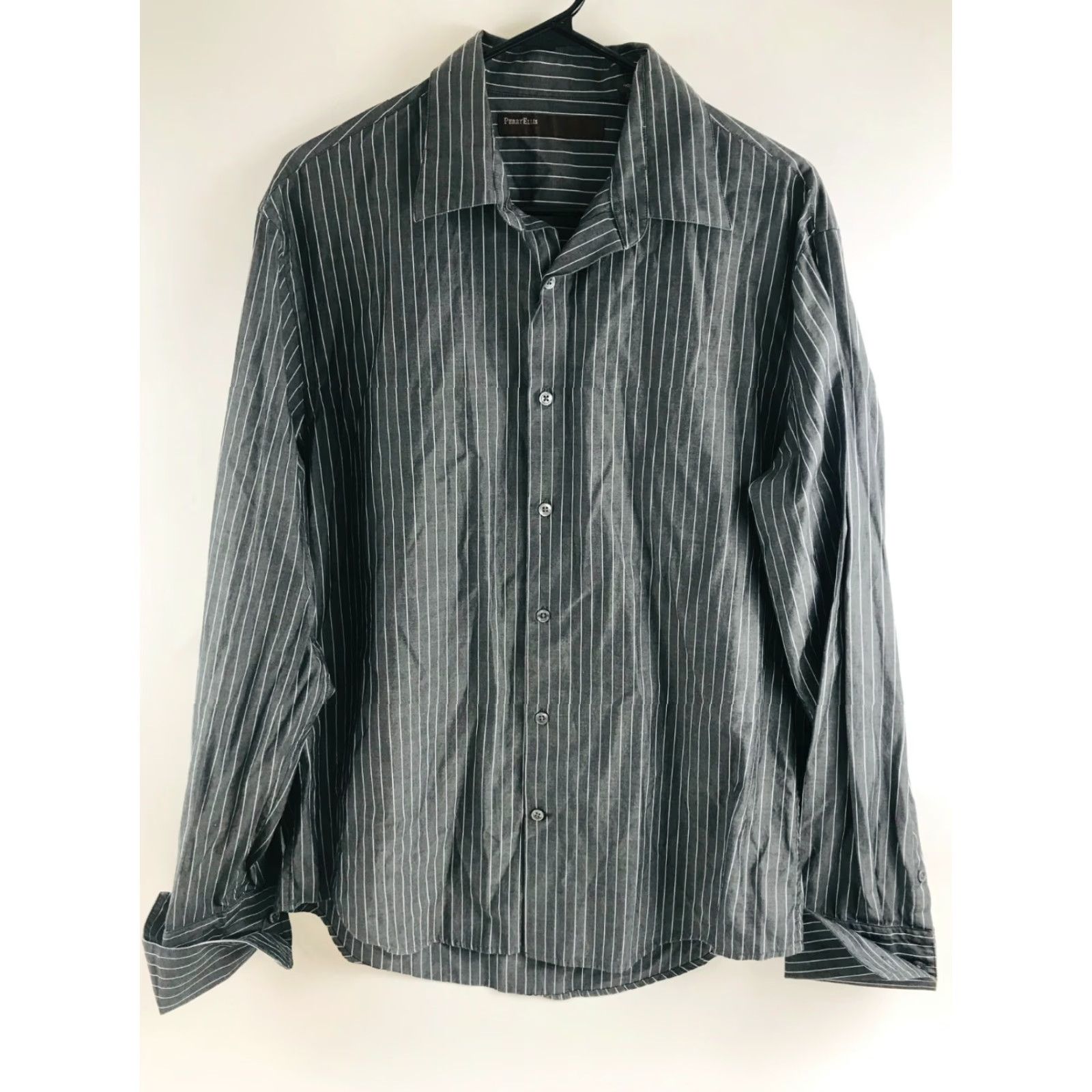 Perry Ellis Perry Ellis Shirt Men’s Size Large White Gray Long Sleeve Striped Button Up Size US L / EU 52-54 / 3 - 2 Thumbnail