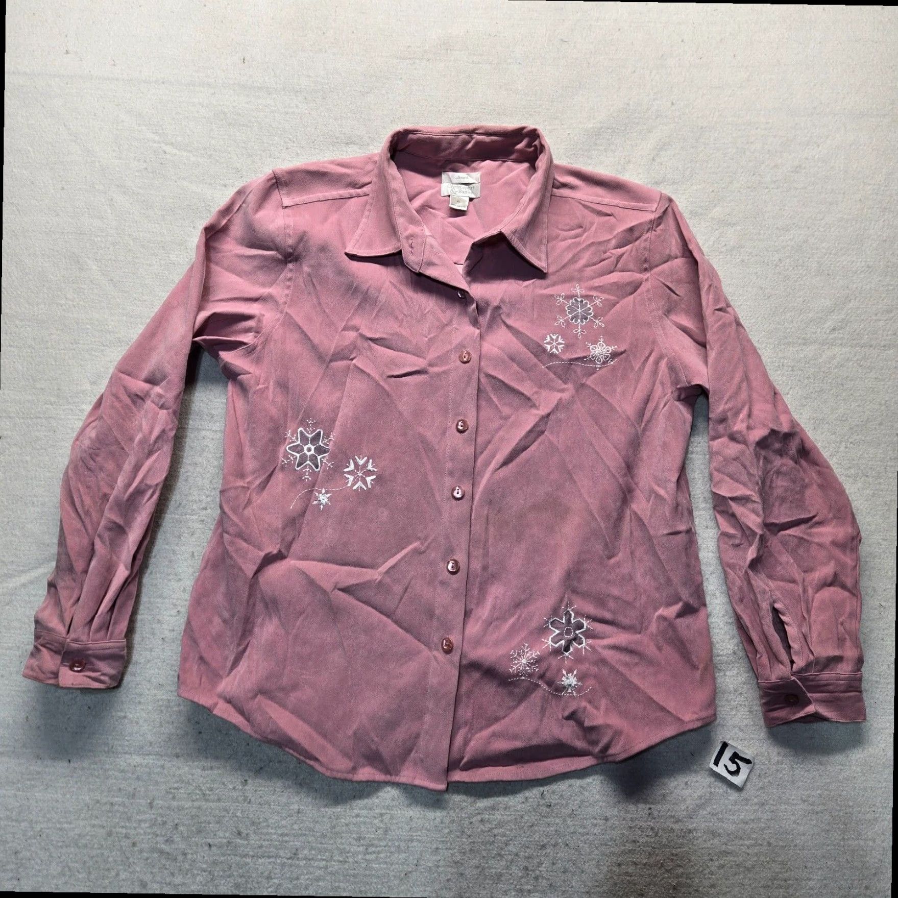 Vintage Christopher Banks Women's XL Shirt Pink Snowflake Winter Heavy Button Up Size XL / US 12-14 / IT 48-50 - 2 Thumbnail
