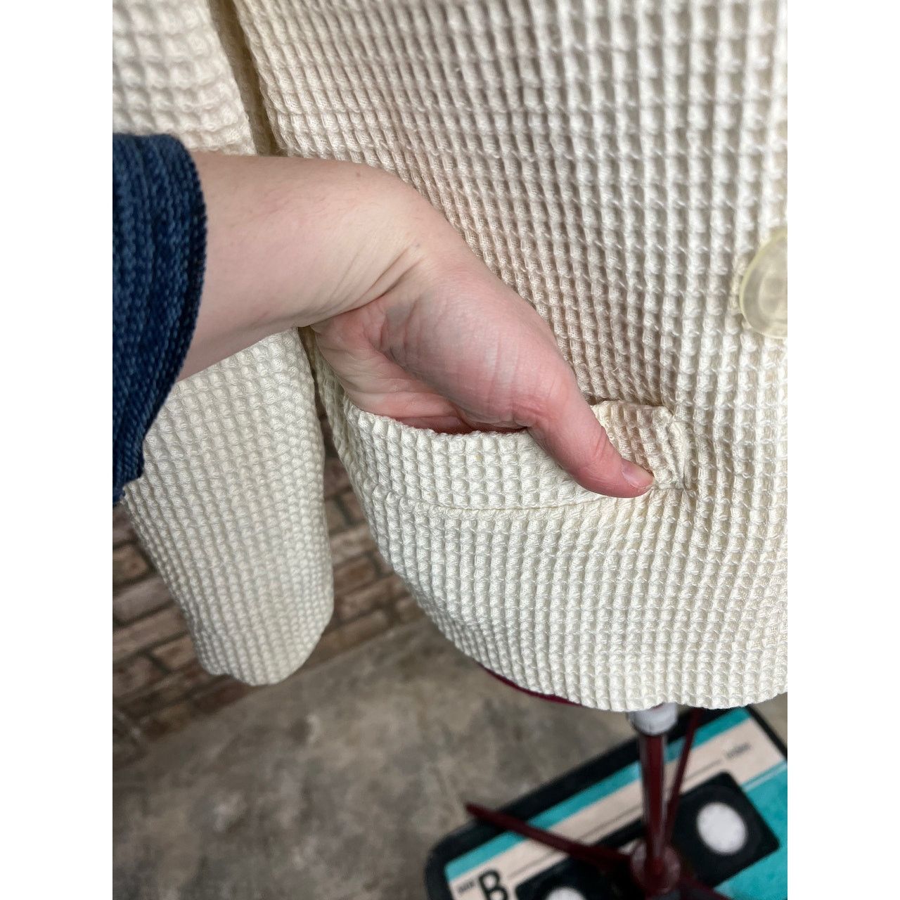 Vintage Blazer double breasted waffle knit cream 1950s oversized Size L / US 10 / IT 46 - 5 Thumbnail