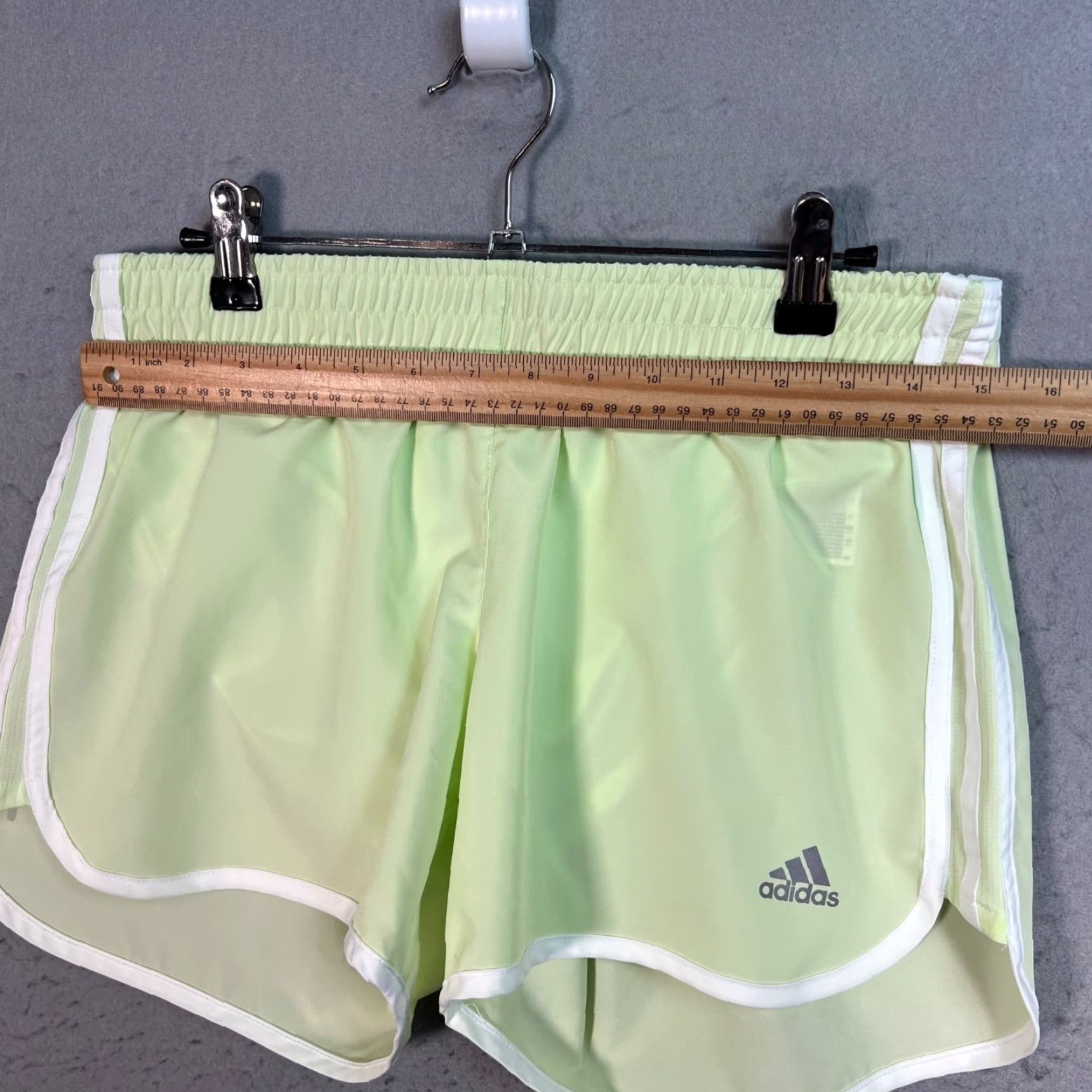 Adidas Adidas Womens Medium Lime Green Running Shorts W/ White Trim - Athletic, Activewear, 30 in Waist, Drawstring, Polyester, Regular, Inseam 4 in, Sports Size 32" / US 10 / IT 46 - 5 Thumbnail