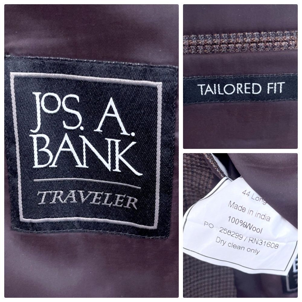 Jos. A. Bank Jos A Bank Travelers Wool Tailored Fit Brown Plaid 44L Size 44L - 8 Thumbnail